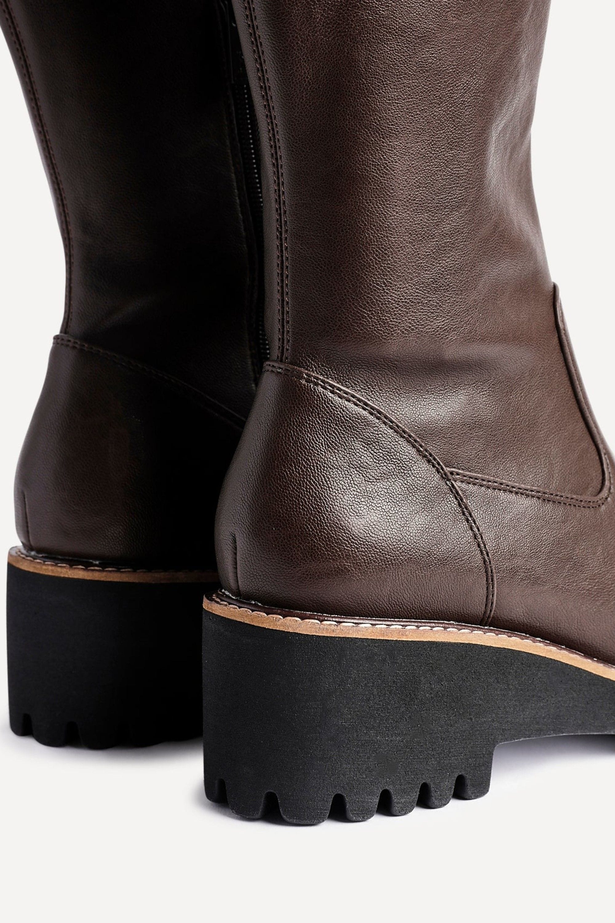 Linzi Resist Brown Faux Leather Stretch Wedge High Leg Boot image 4