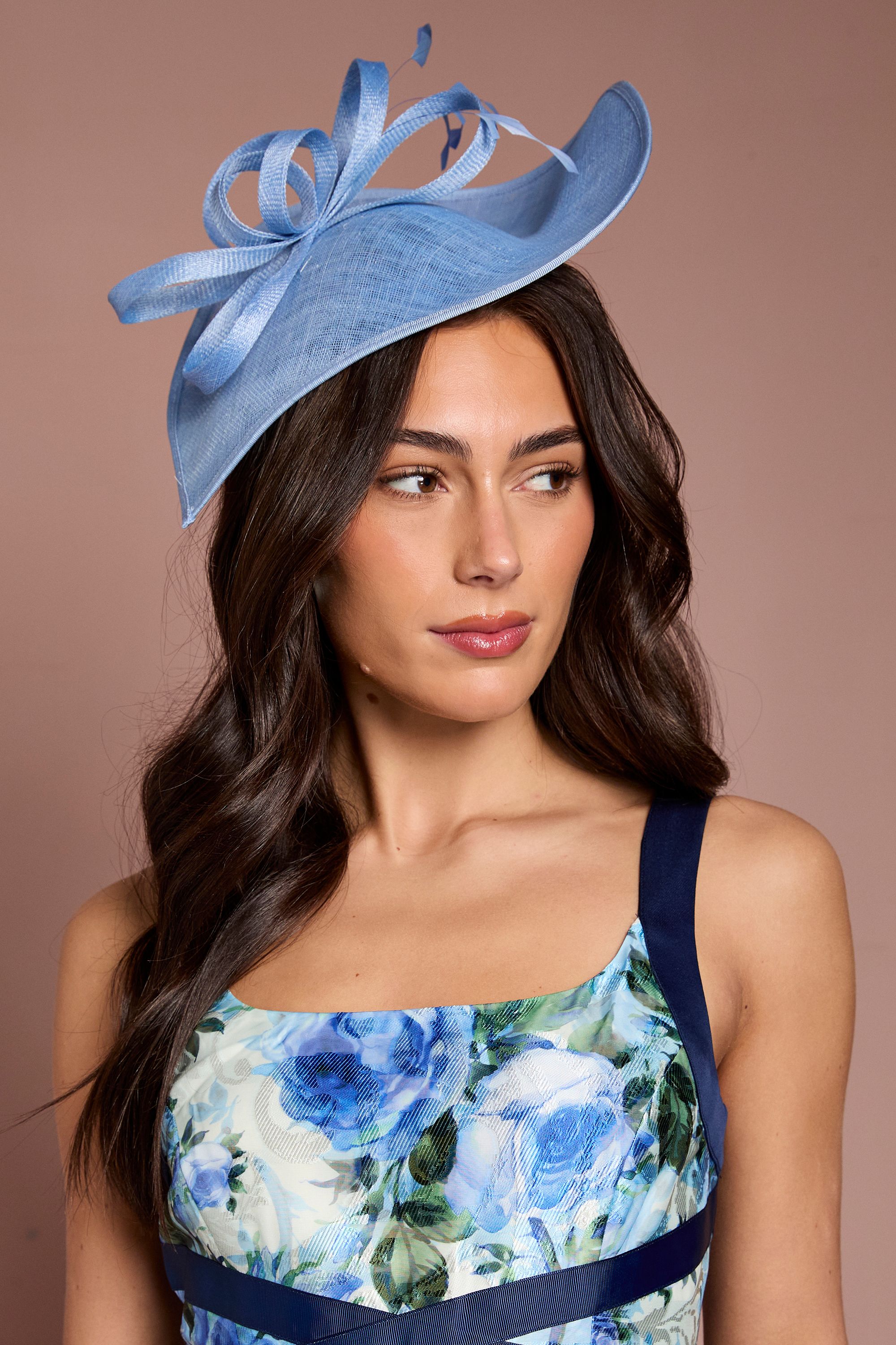Coast Feather And Loop Detail Wide Fascinator Light Blue