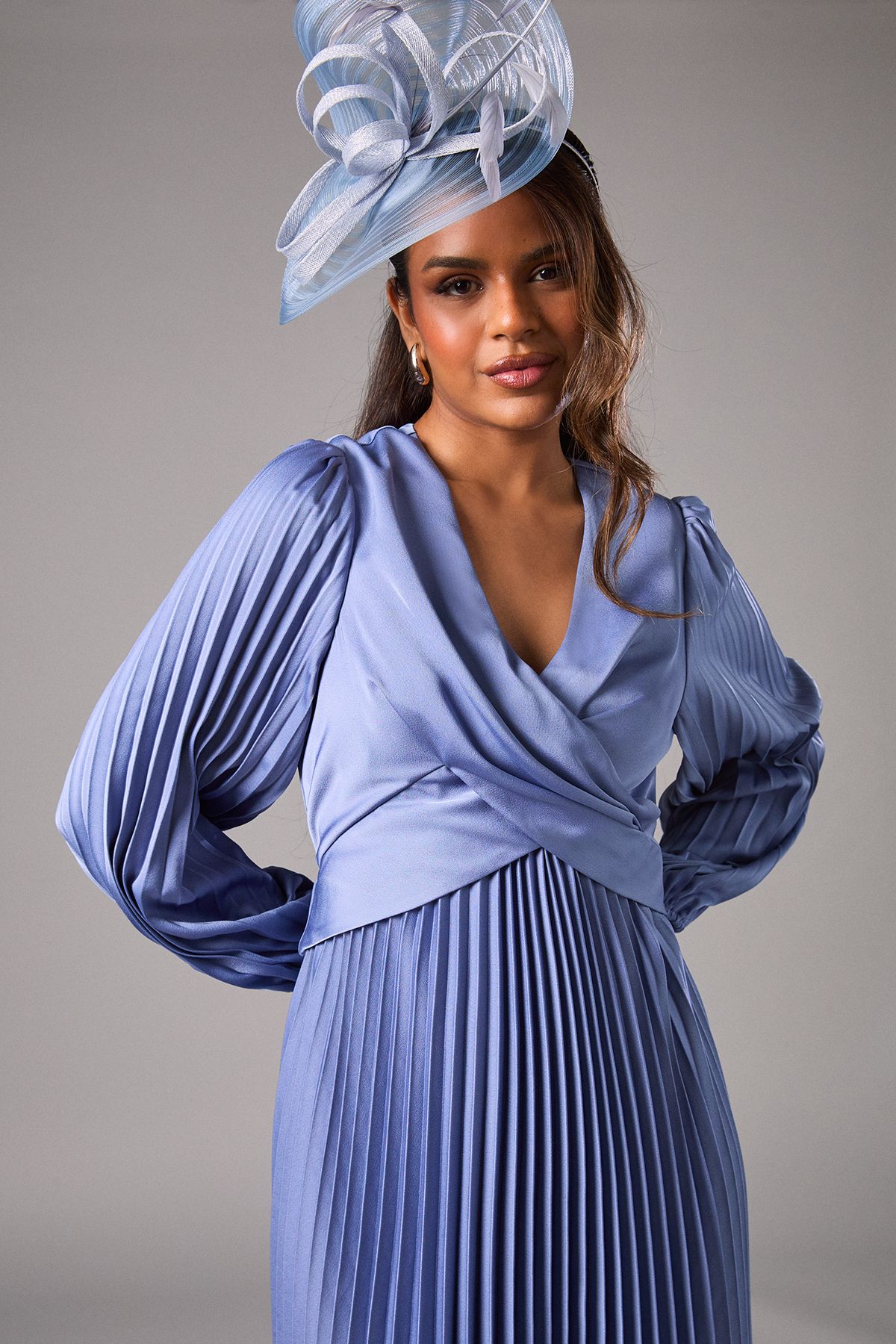 Coast Petite Pleat Skirt Midi Dress Dusty Blue image 4