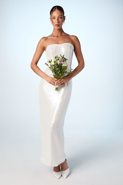 Coast Strapless Sequin Column Wedding Dress Ivory