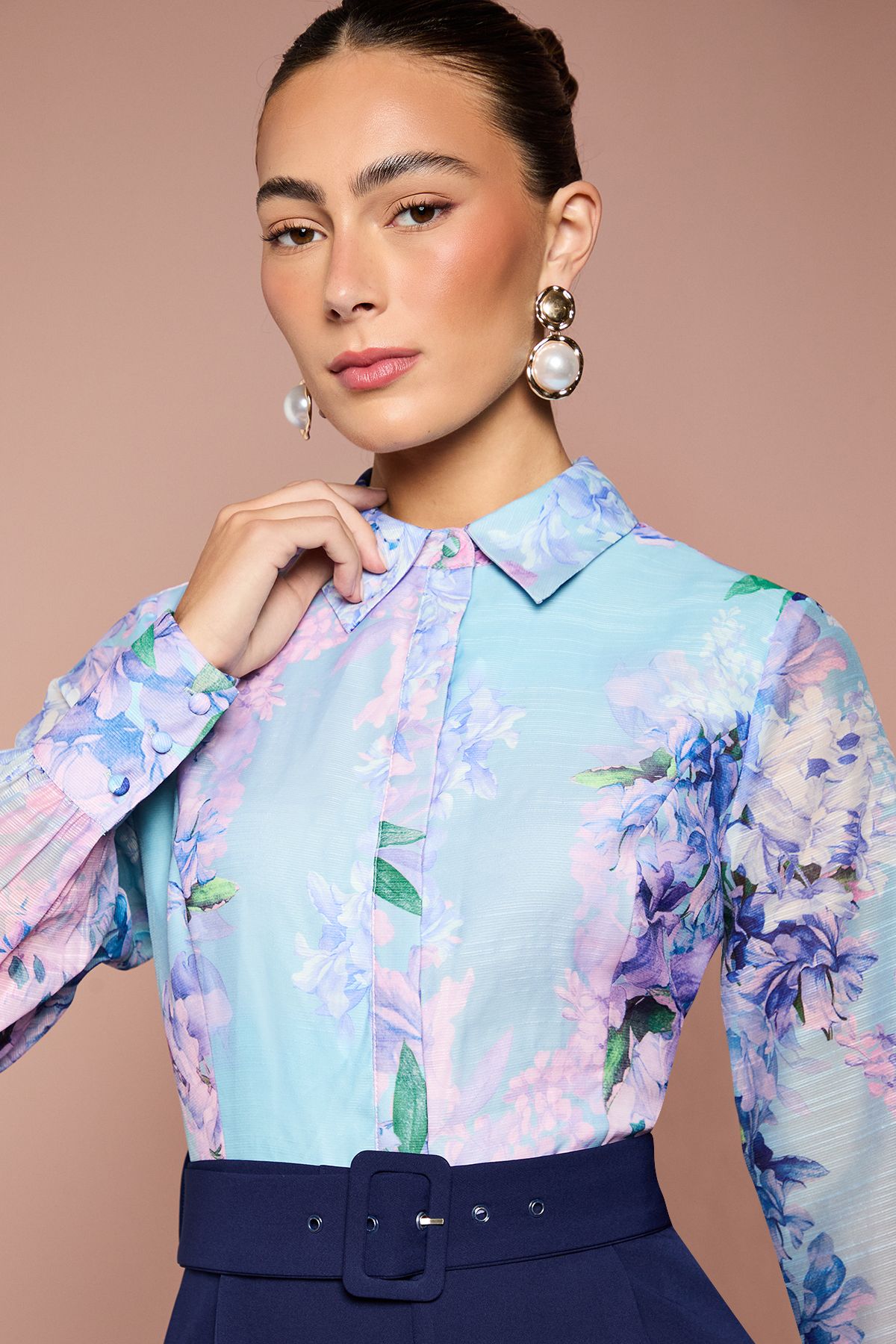 Coast Printed Collared Wide Leg Belted Jumpsuit Navy image 2