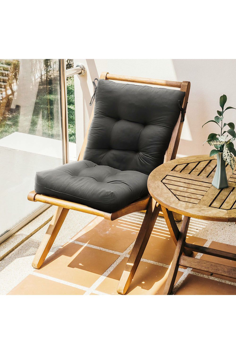 Living and Home 50x110x10cm Deep Grey Rattan Chair Cushion with Ties Outdoor Garden Seat Pad image 2