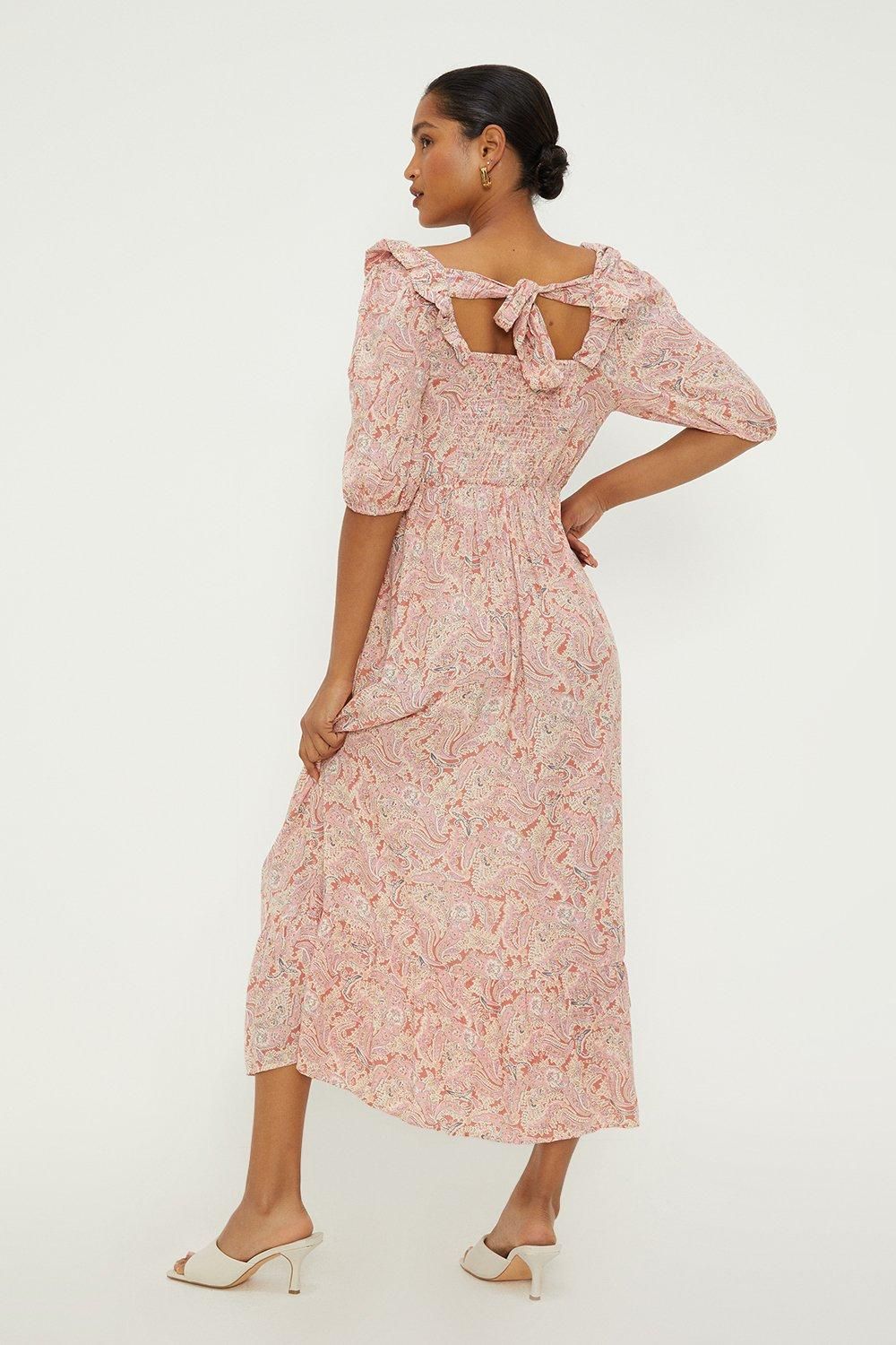 Dorothy Perkins Pink Paisley Ruffle Front Midi Dress Pink image 3
