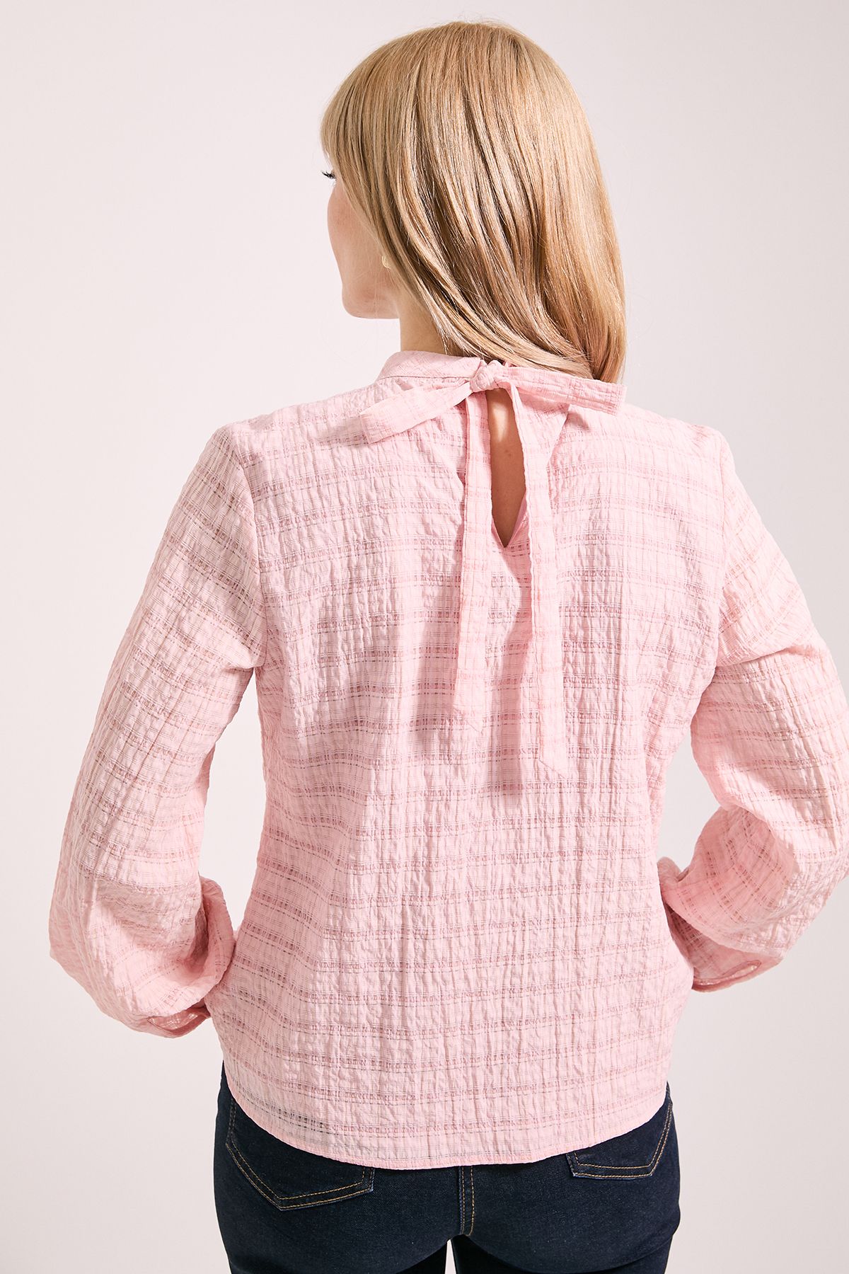 Principles High Neck Textured Tie Back Volume Blouse Light Pink image 3