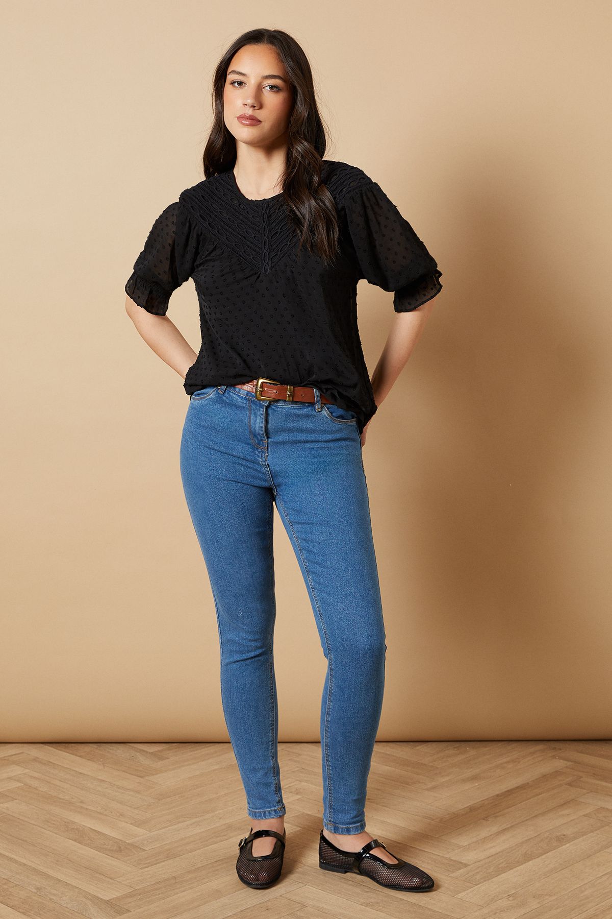 Oasis Lace Yoke Boho Top Black image 2