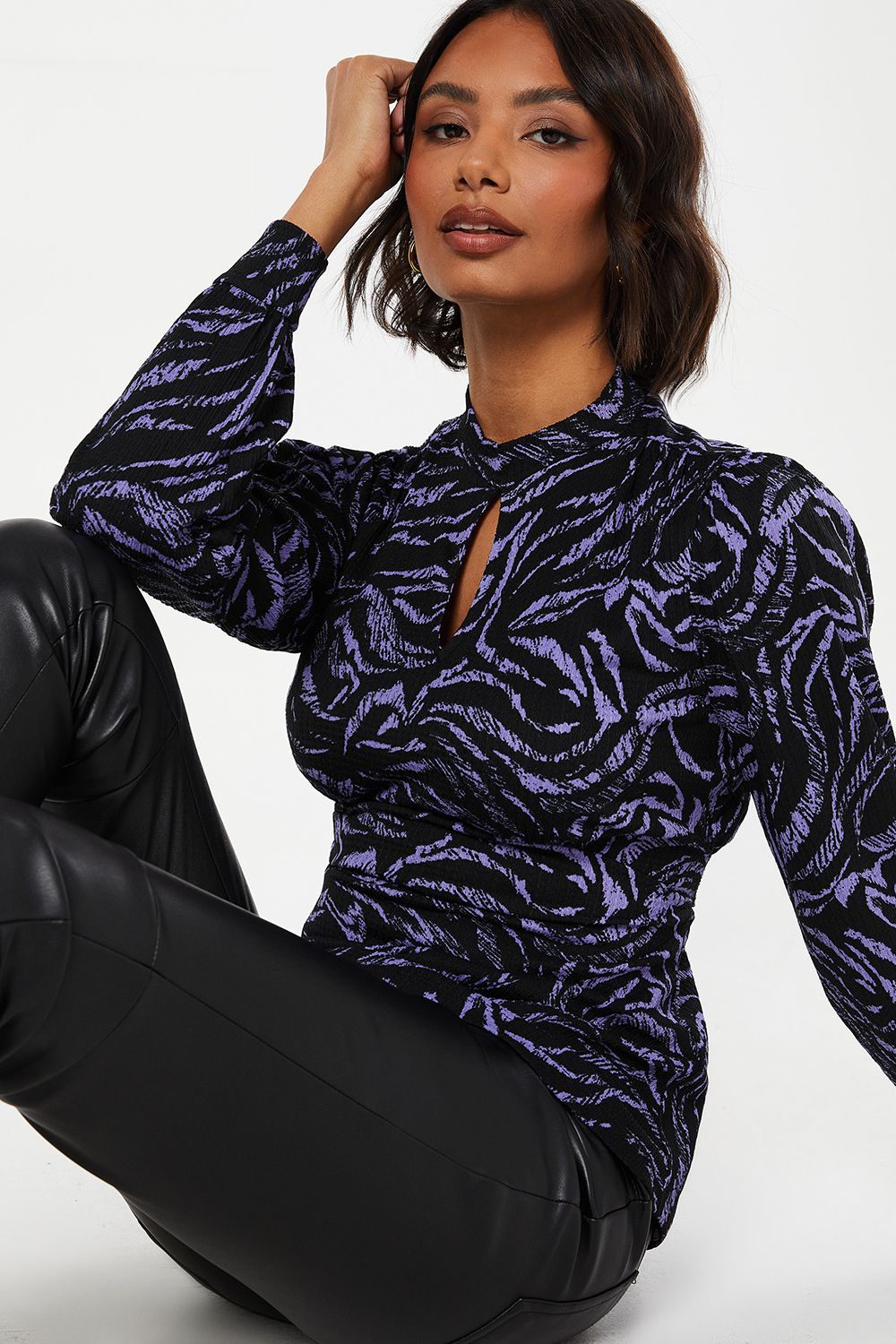 Dorothy Perkins Blue Zebra Keyhole Long Sleeve Top Zebra image 1