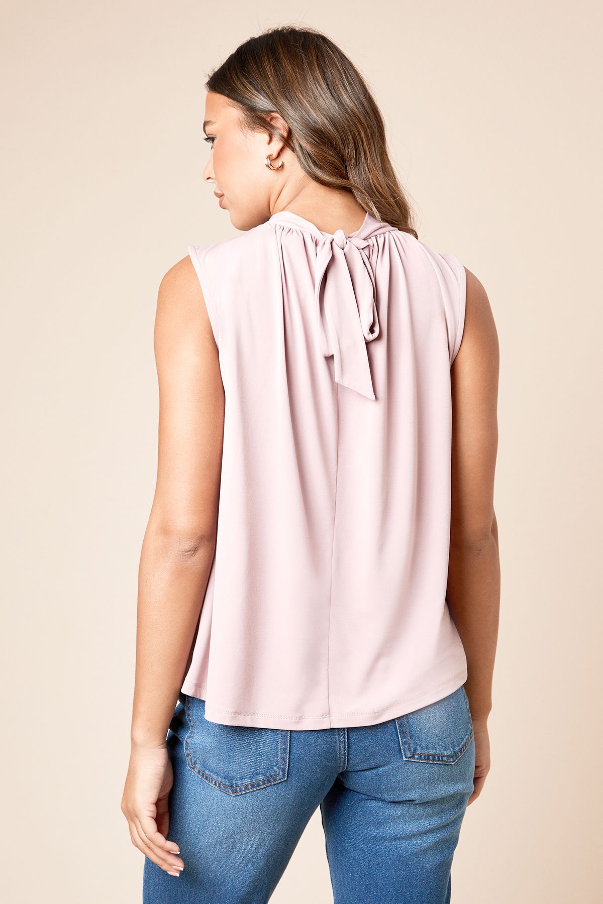 Dorothy Perkins High Neck Tie Back Jersey Top Pink image 4