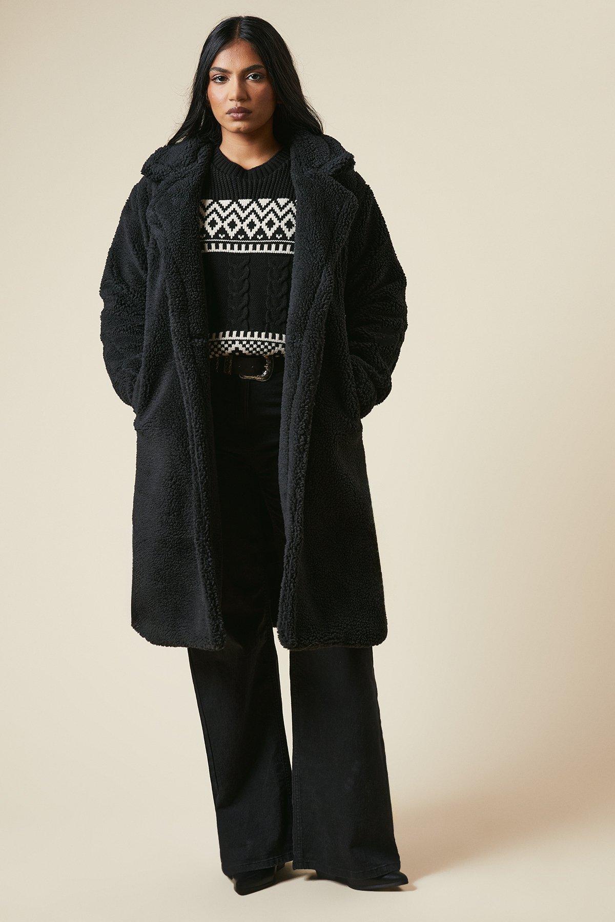 Dorothy Perkins Borg Collared Midi Coat Black image 2