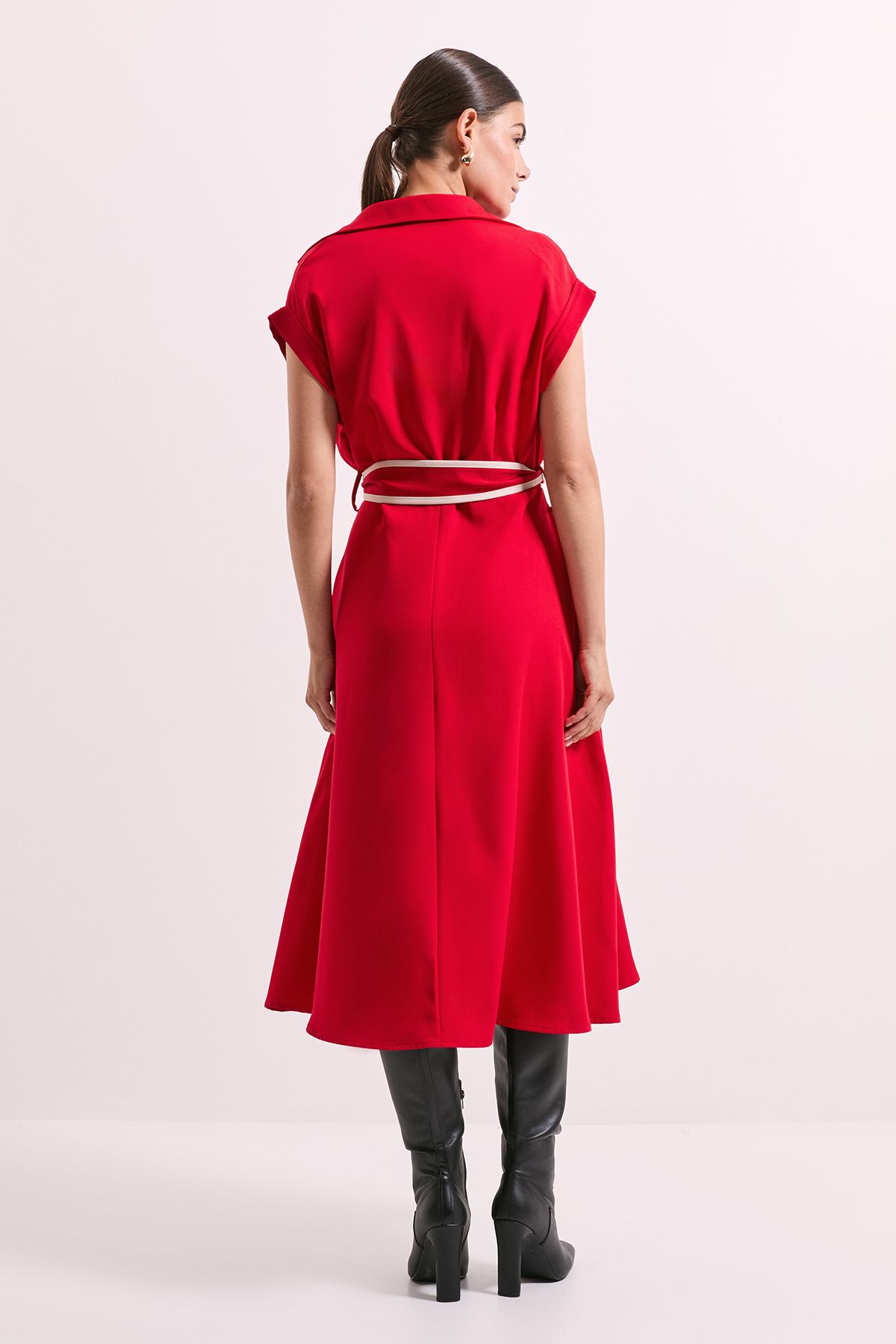 Principles Red Contrast Tie Waist Midi Dress Red image 4