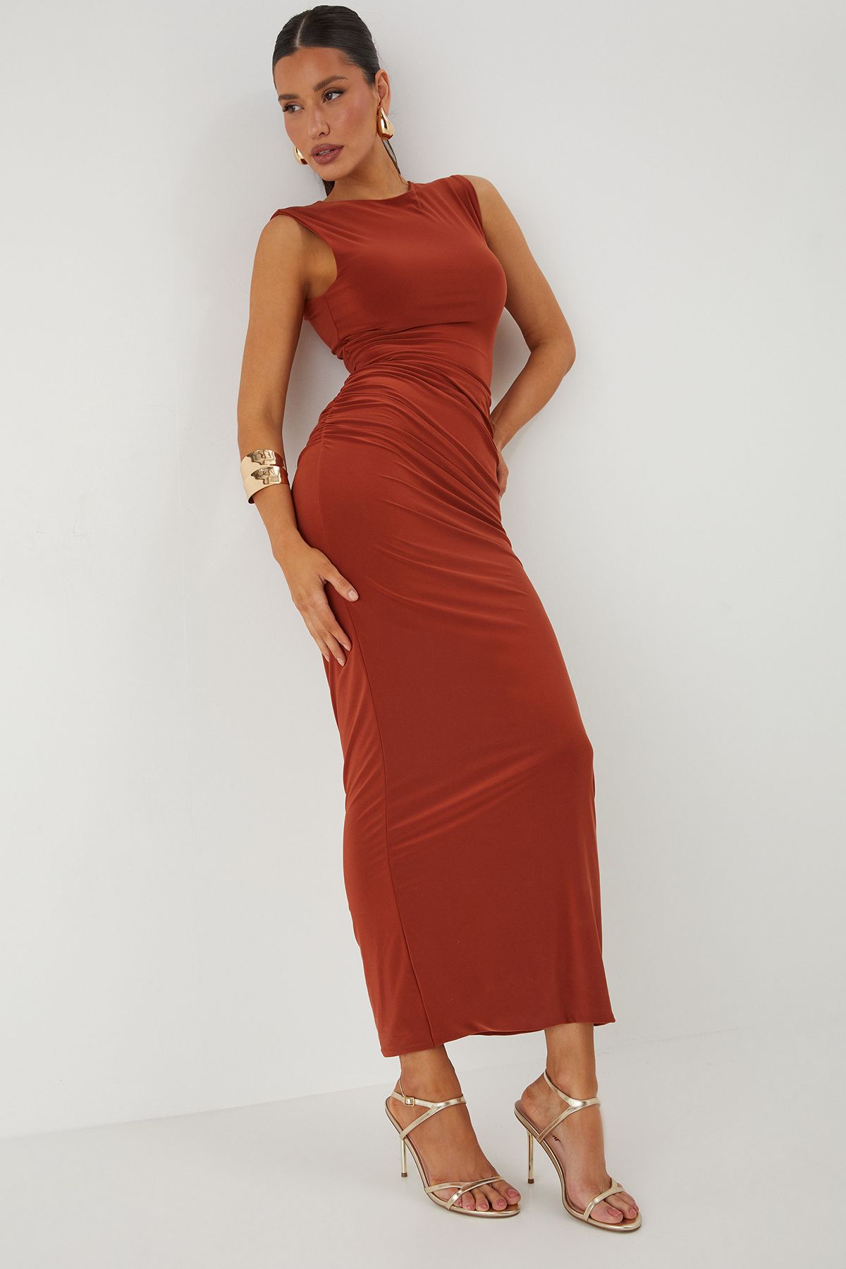 MissPap Metallic Strappy High Stiletto Heeled Sandals Gold image 2