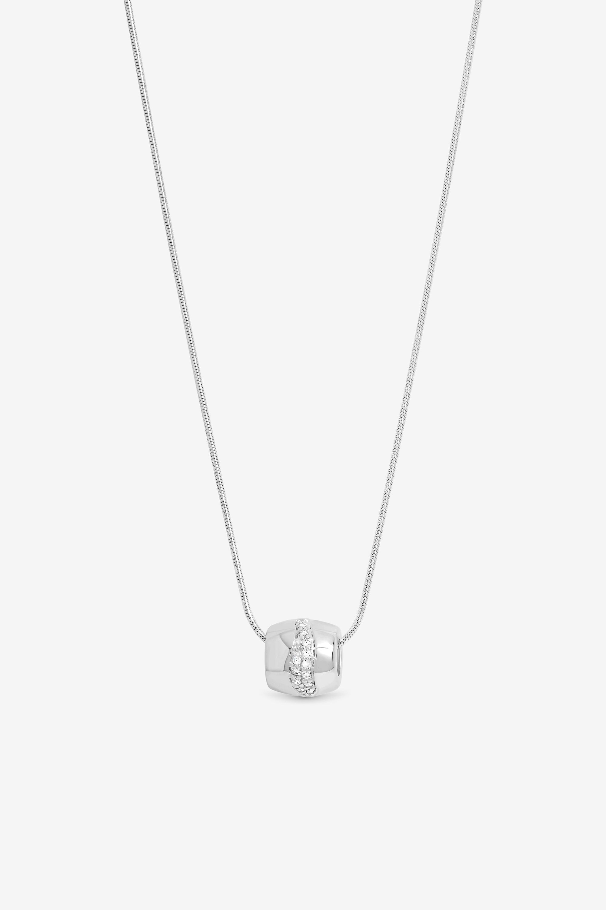 Simply Silver Sterling Silver 925 Polished and Pave Charm Pendant image 1