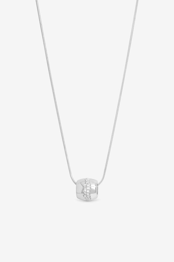 Simply Silver Sterling Silver 925 Polished and Pave Charm Pendant