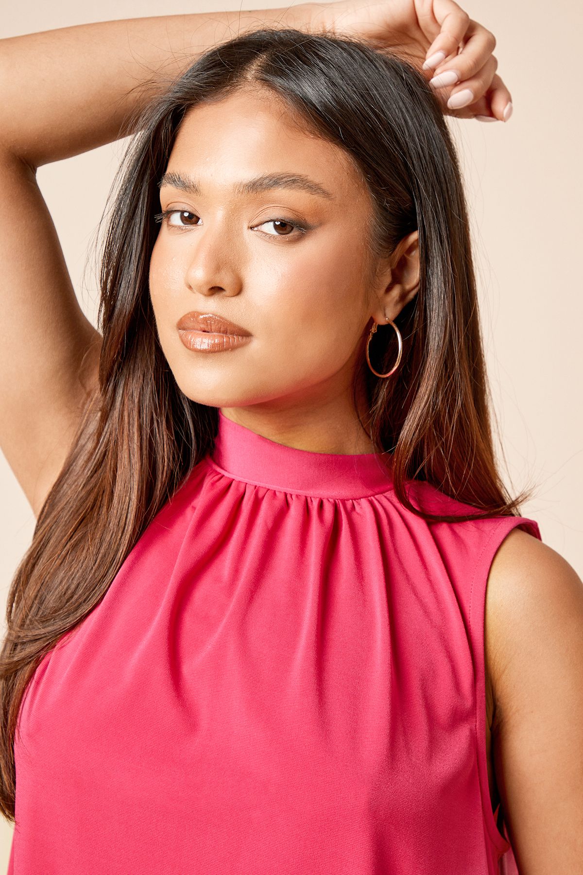 Dorothy Perkins Petite High Neck Tie Back Jersey Top Hot Pink image 4