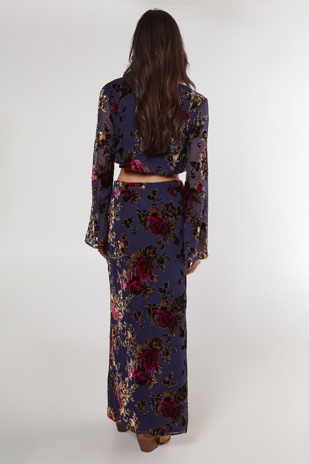 NastyGal Floral Devore Maxi Skirt Blue image 4