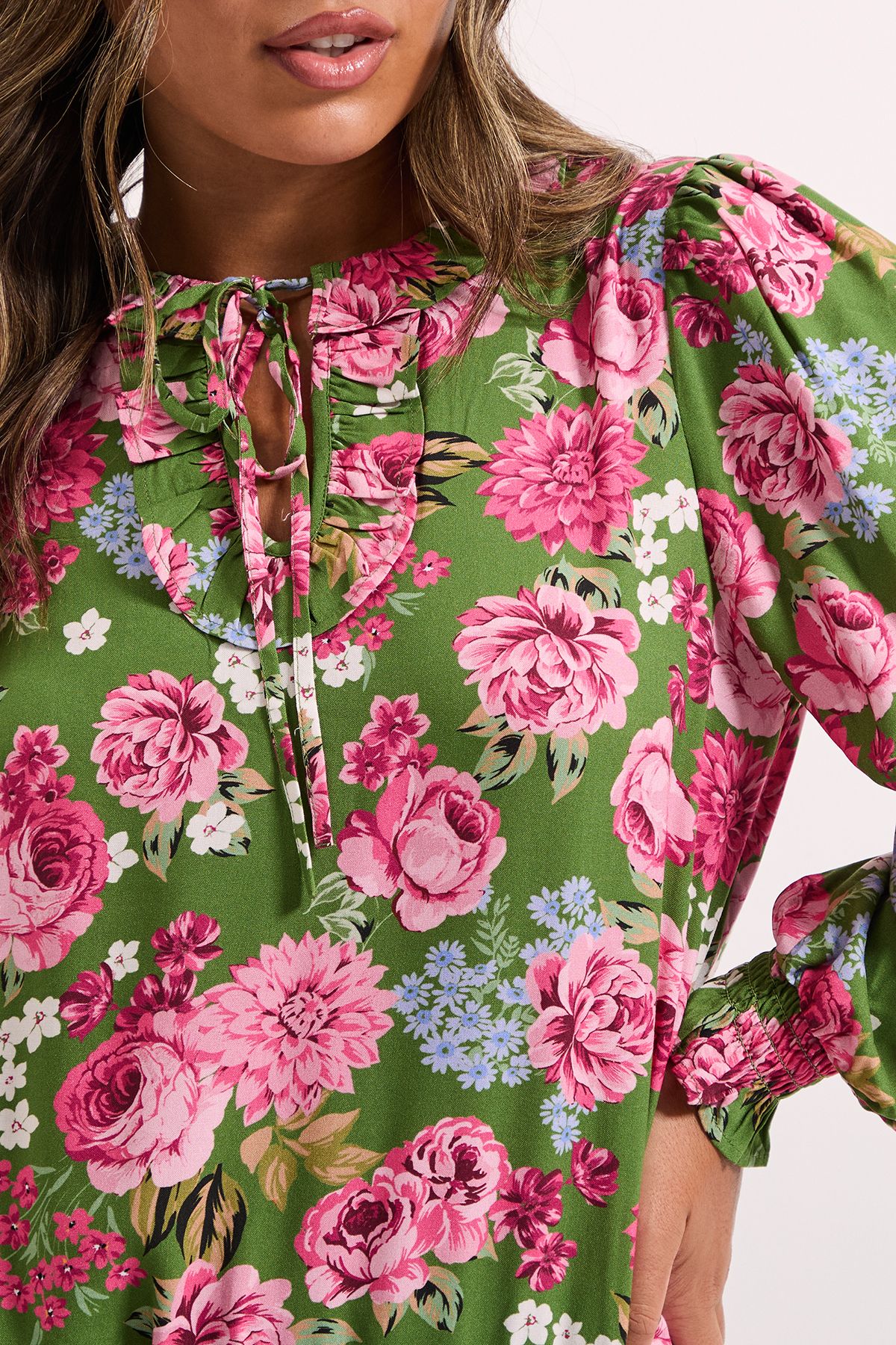 Dorothy Perkins Floral Shirred Hem Tie Front Long Sleeve Top Floral image 5