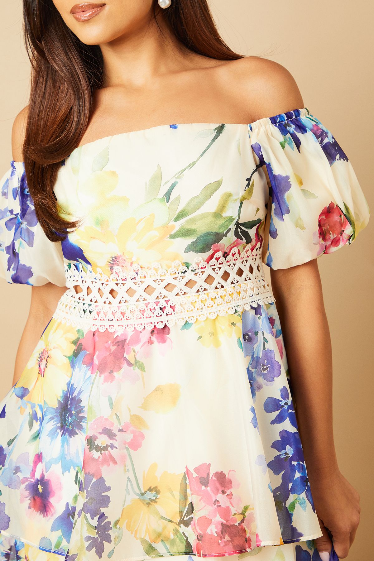 Oasis Petite Organza Floral Bardot Midaxi Dress Multi image 5