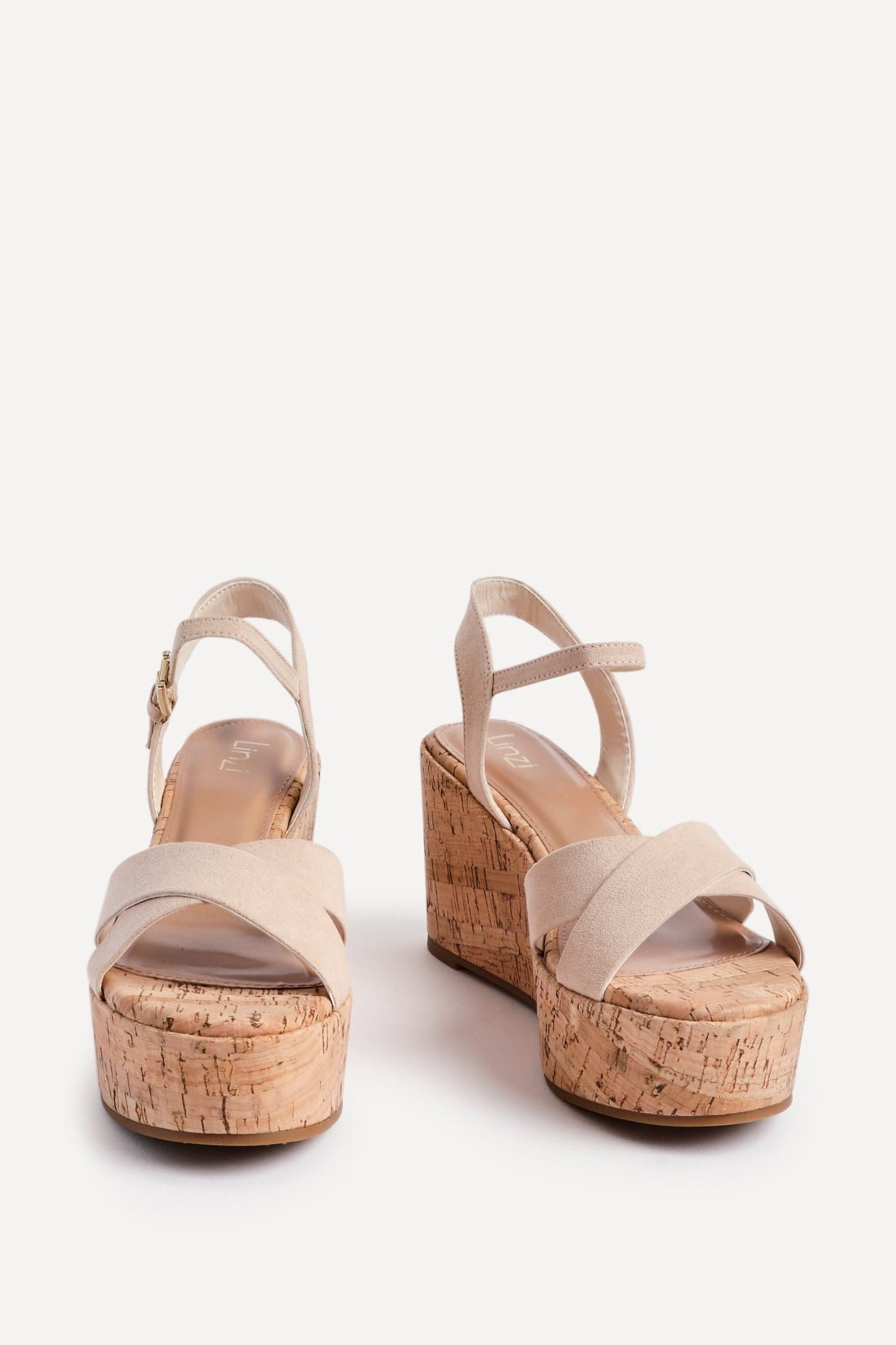 Linzi Vivid Nude Faux Suede Crossover Cork Wedge image 3