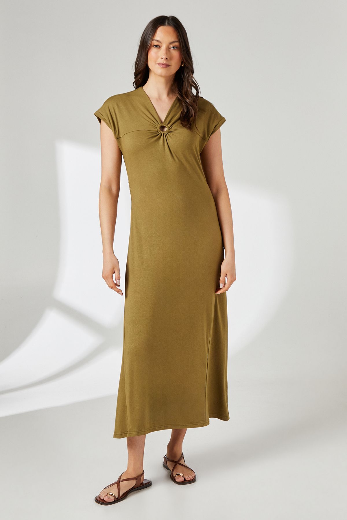 Principles Khaki Contrast Ring Detail Jersey Midi Dress Khaki image 1