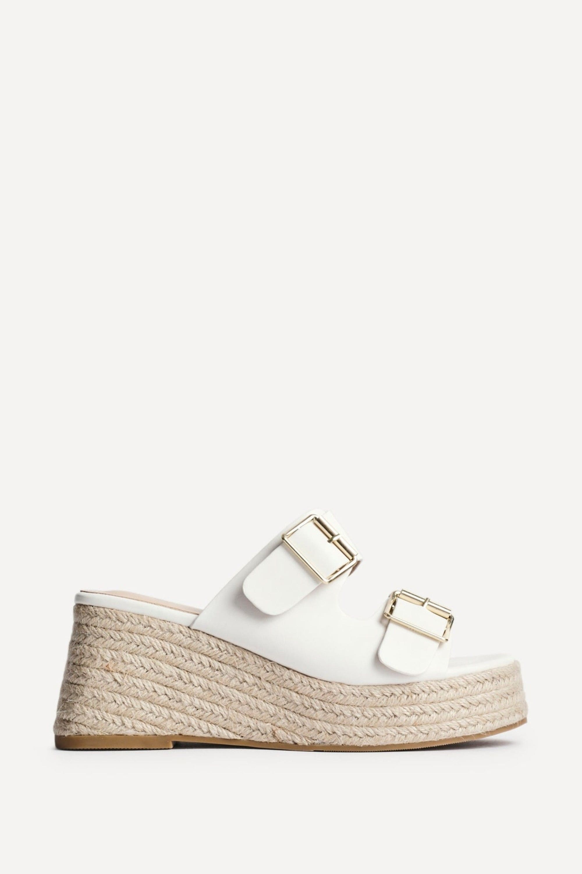 Linzi Impact White Faux Leather Double Buckle Espadrille Wedge Mule image 1