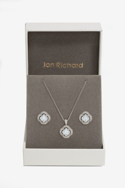 Jon Richard Rhodium Plated Cubic Zirconia Clover Set - Gift Boxed