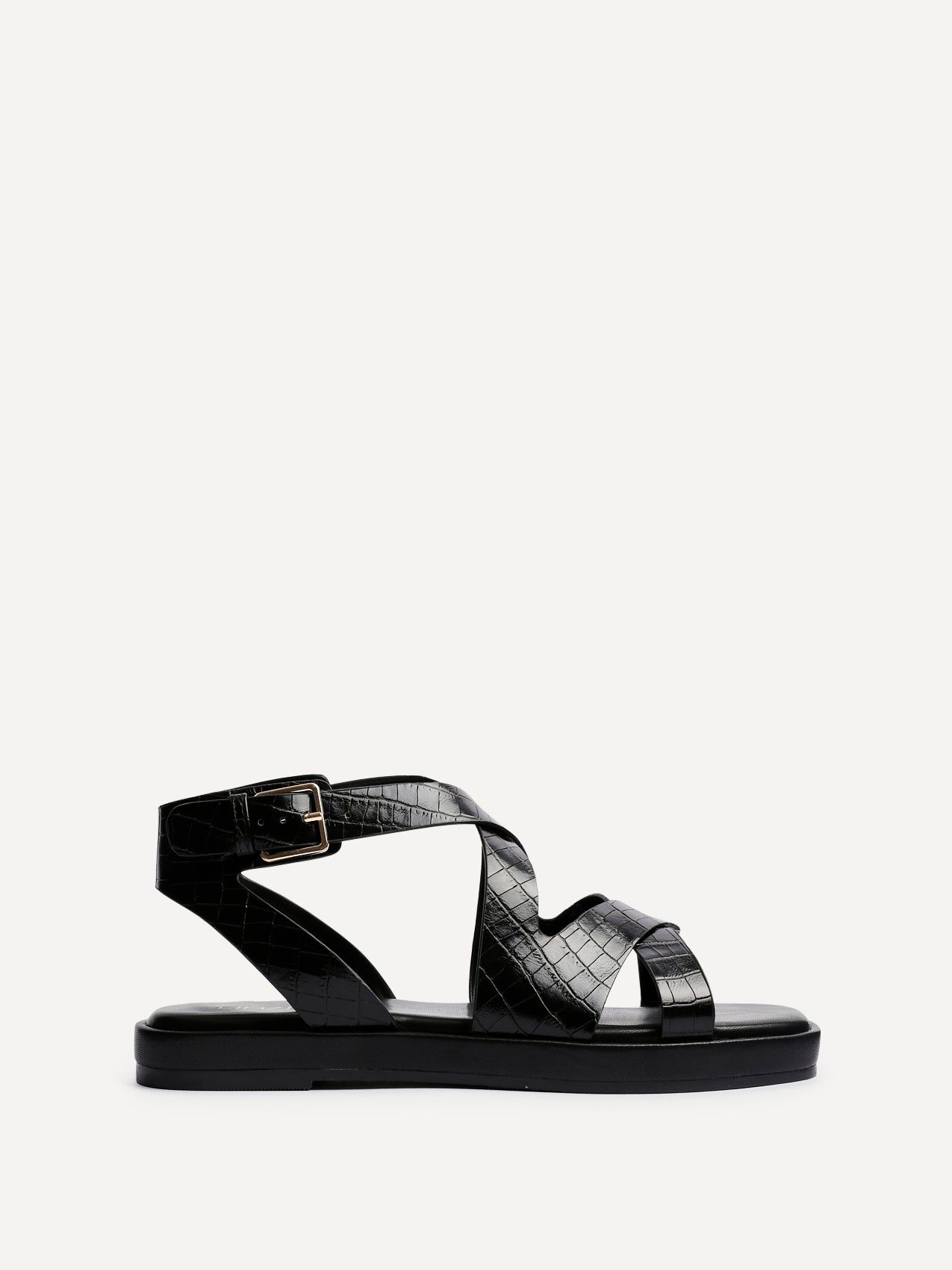 Linzi Soho Black Faux Croc Patent Leather Strappy Sandals image 1
