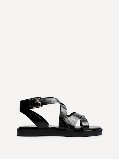 Linzi Soho Black Faux Croc Patent Leather Strappy Sandals