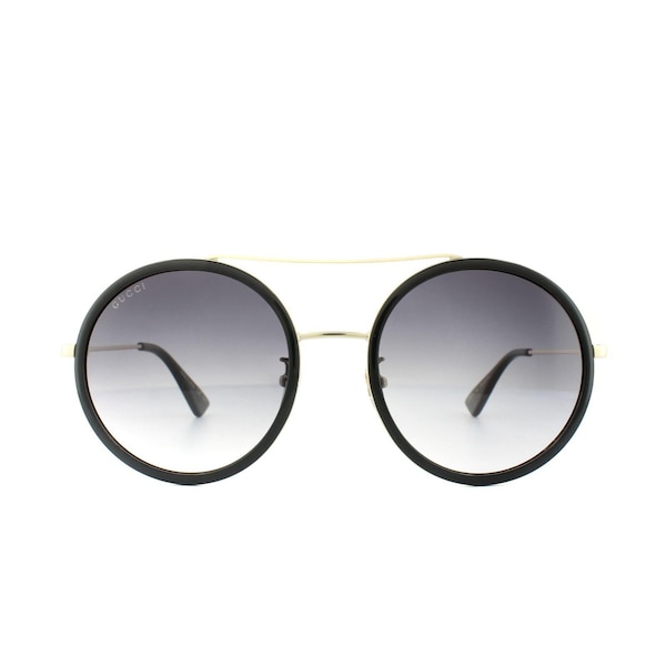 Gucci Round Black Gold Grey Gradient Sunglasses