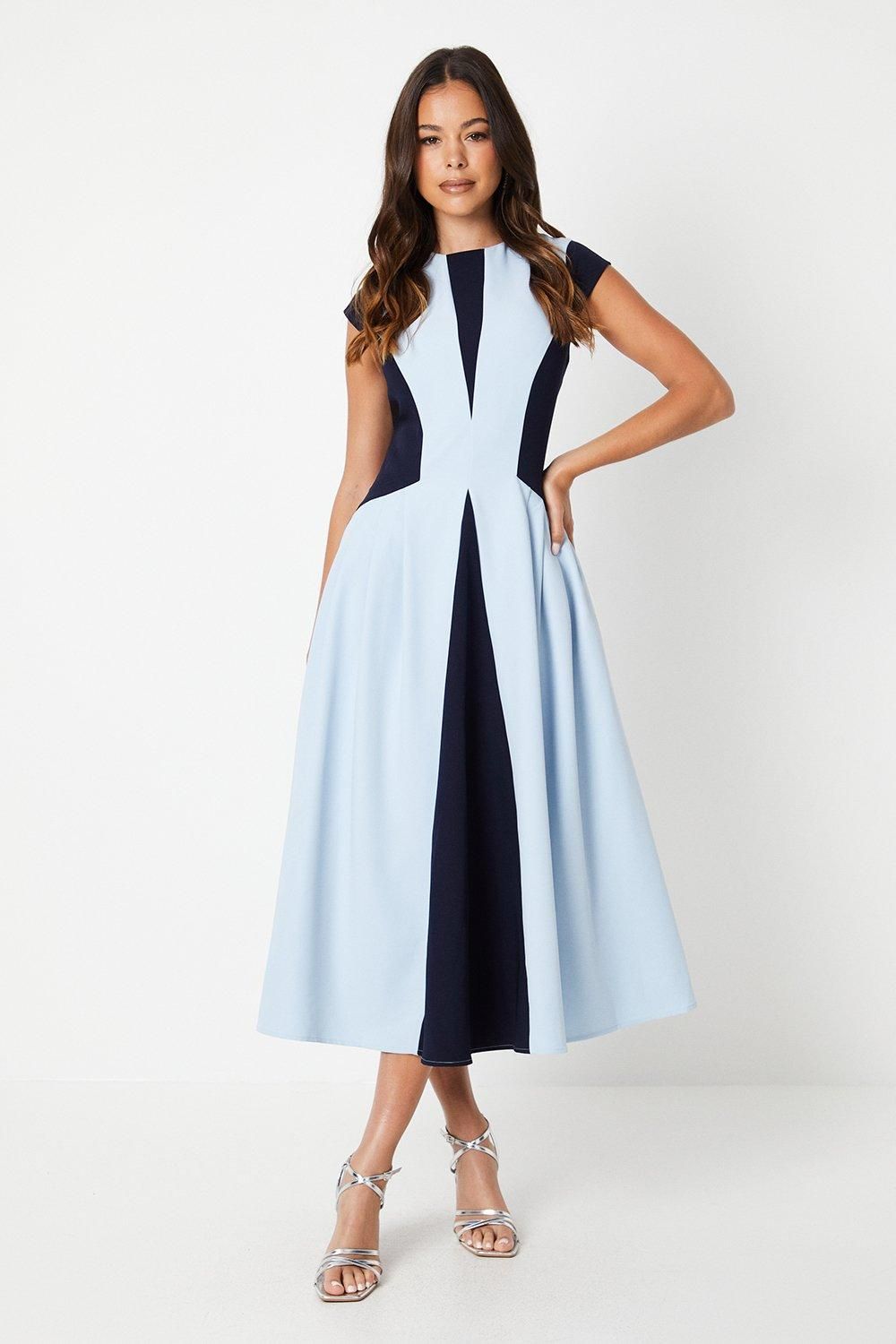 Coast Crepe Colour Block Midi Dress Pale Blue image 1