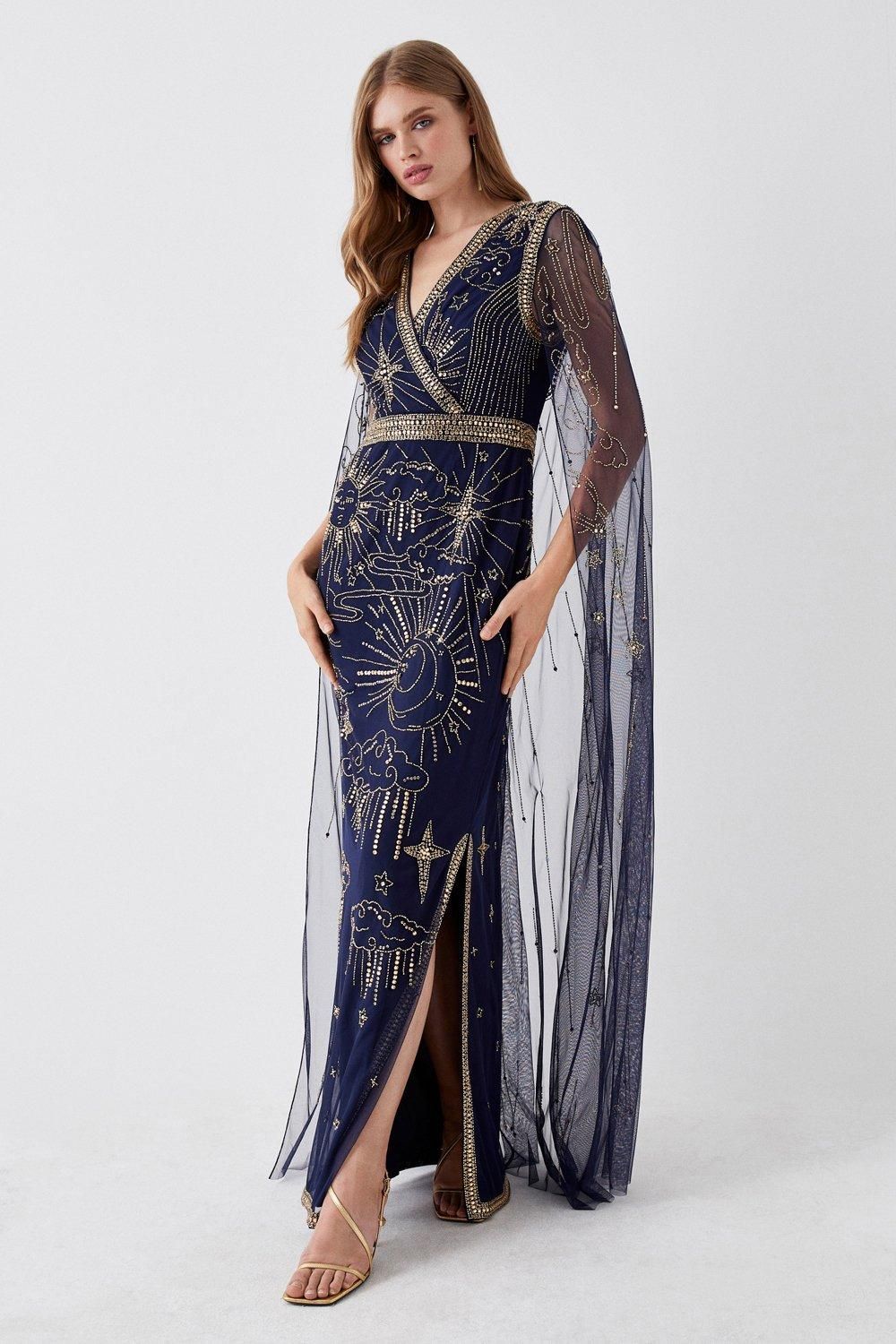 Coast Celestial Hand Embellished Cape Back Maxi Dress Navy image 1