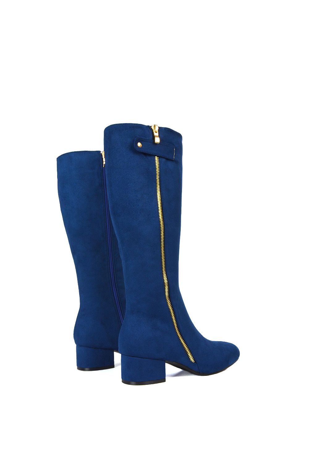 XY London 'Darcy' Low Block Heel Knee High Long Boots With Decorative Zip image 5