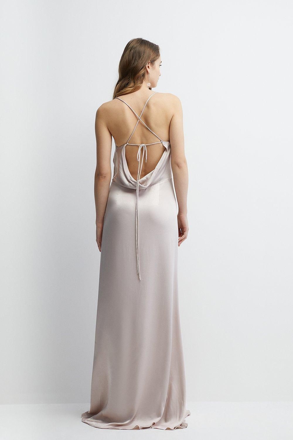 Coast Button And Split Detail Satin Bridesmaids Slip Dress Mink image 3