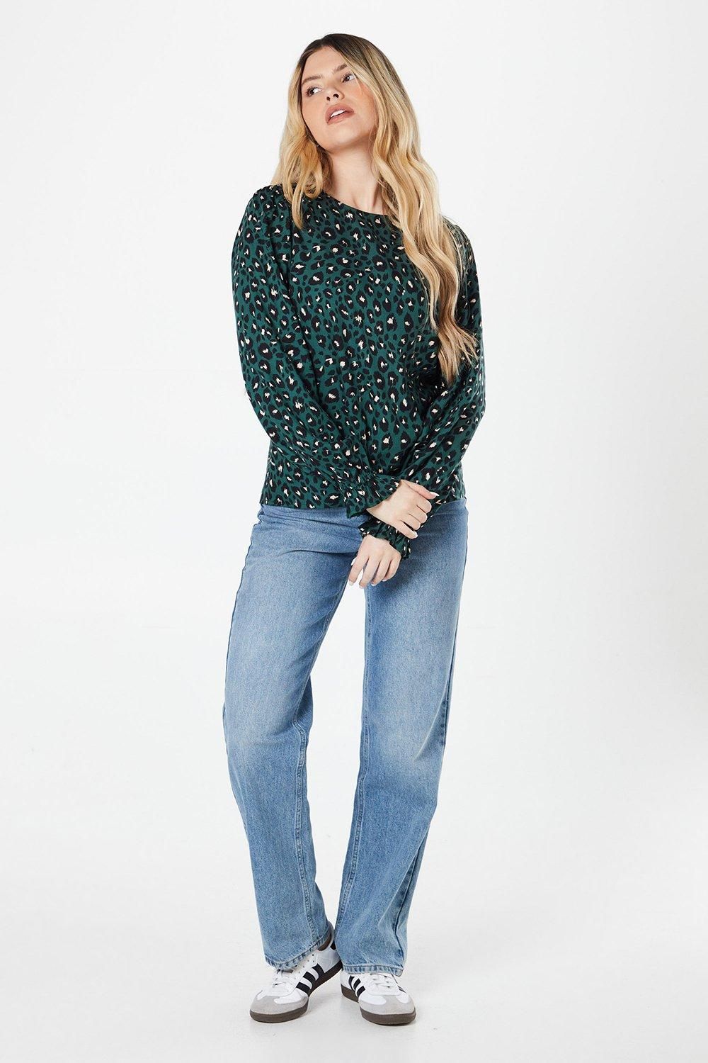 Dorothy Perkins Animal Long Sleeve Blouse Green image 2