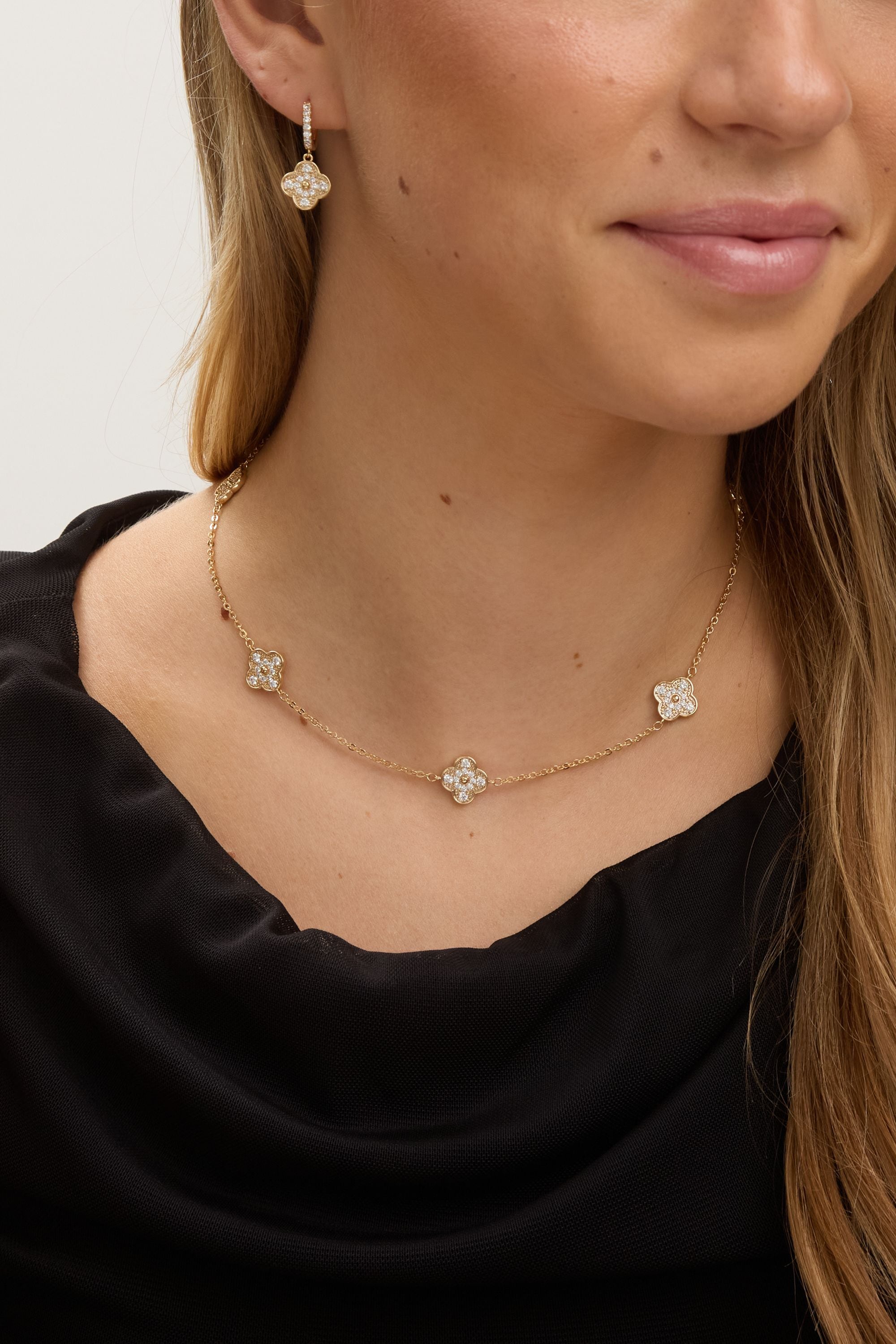 Jon Richard Gold Plated Pave Clover Earrings image 2