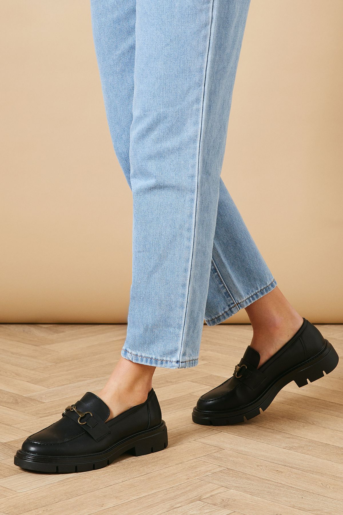 Oasis Circe Faux Leather Snaffle Detail Chunky Loafers Black image 3