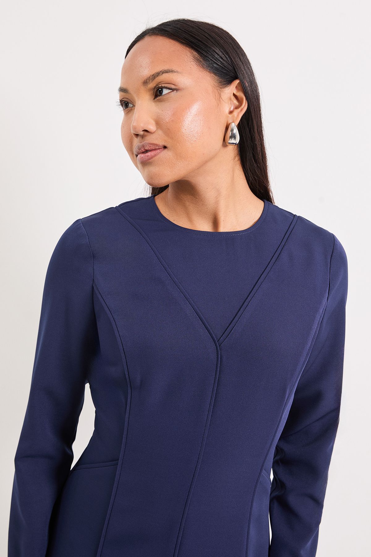 Principles Contrast Seam Detail Fit & Flare Crepe Midi Dress Navy image 2
