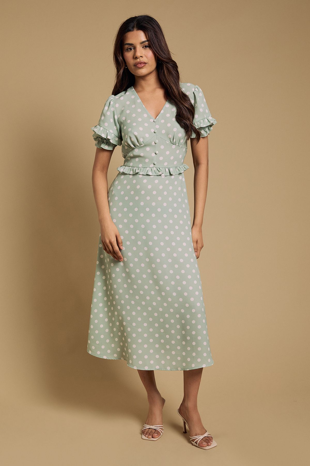 Dorothy Perkins Petite Ruffle Detail Midaxi Dress Green