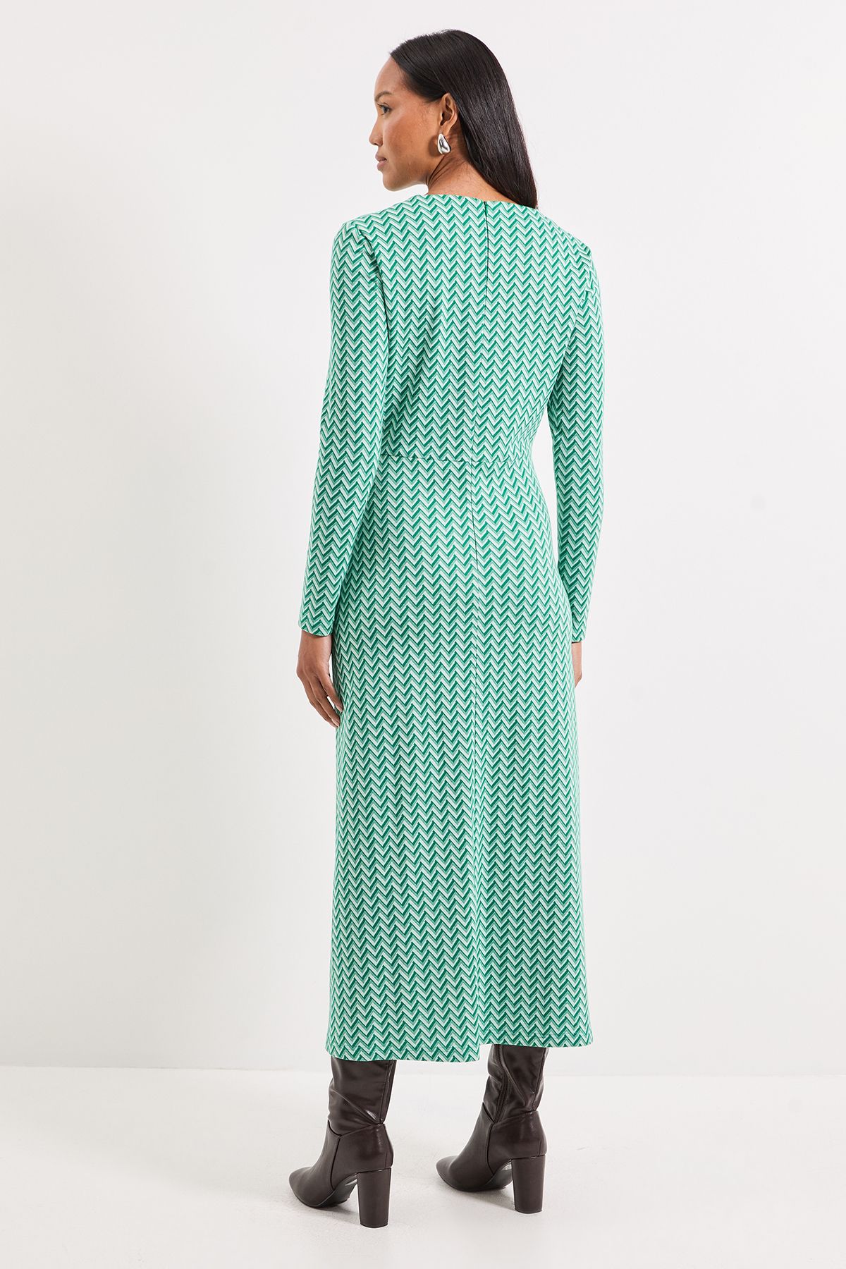 Principles Geo High Neck Jacquard Midi Dress Green image 3