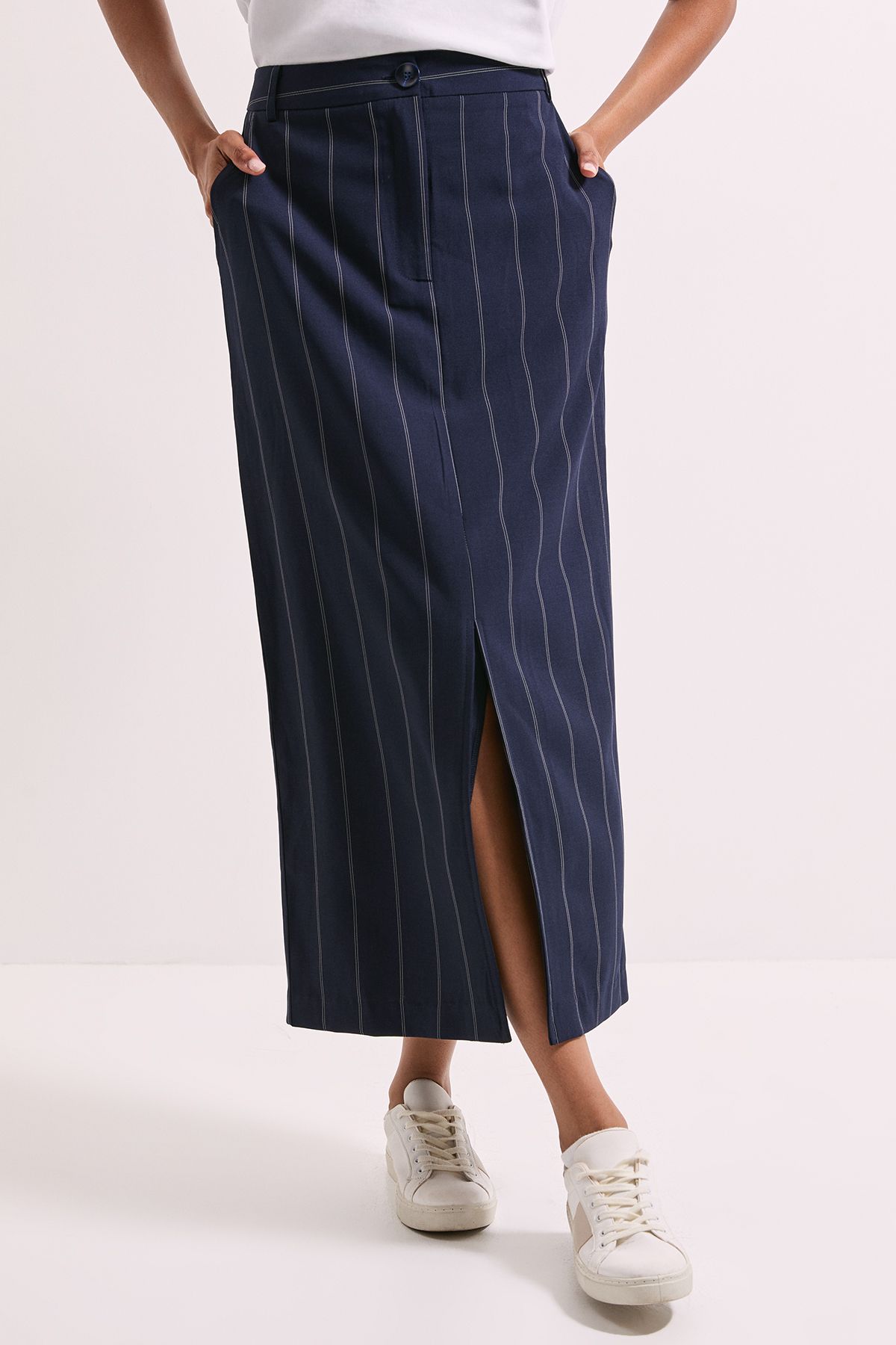 Dorothy Perkins Stripe Column Midaxi Skirt Navy image 2