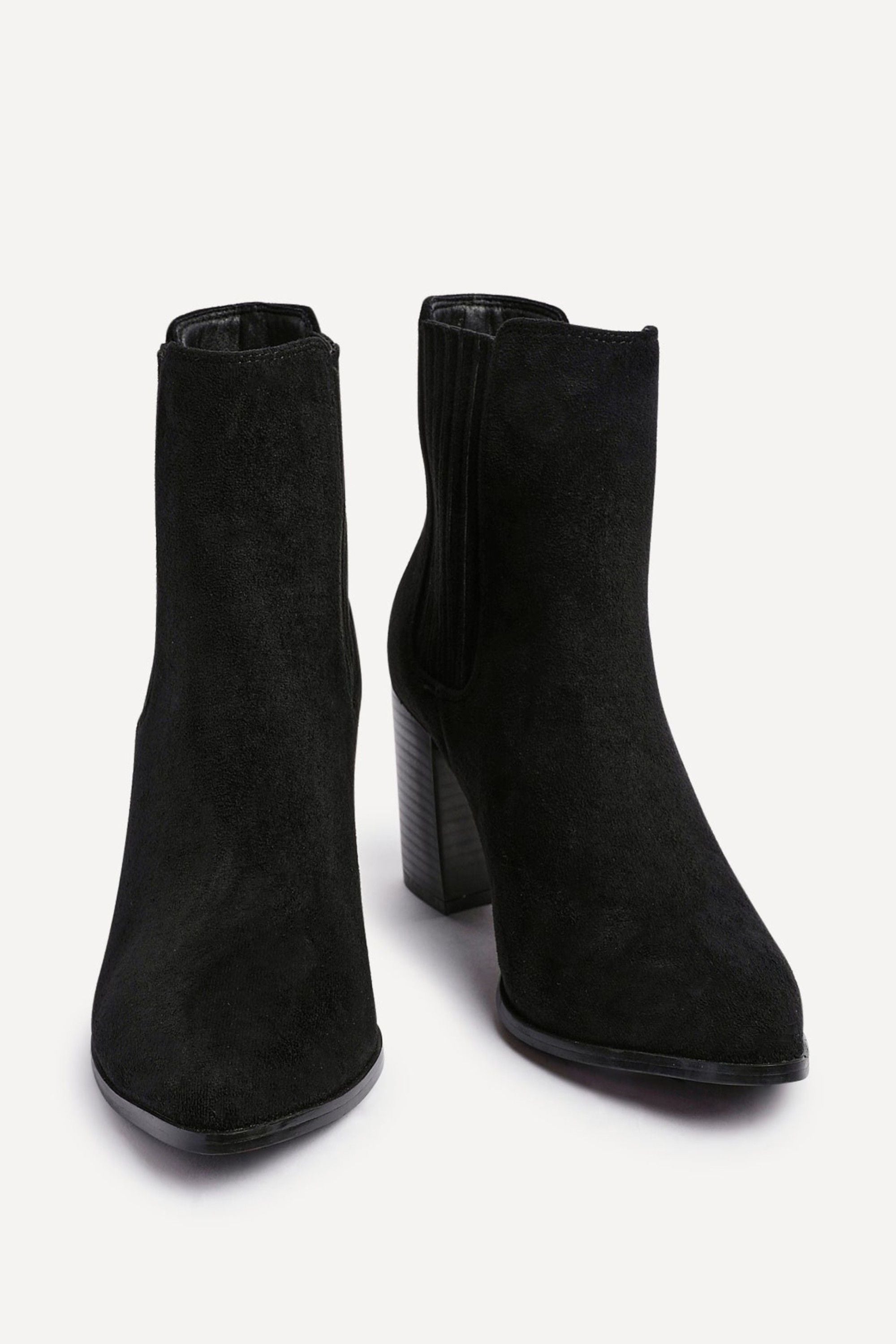 Linzi Thrive Black Suede Pointed Toe Stacked Blook Heeled Boot image 3