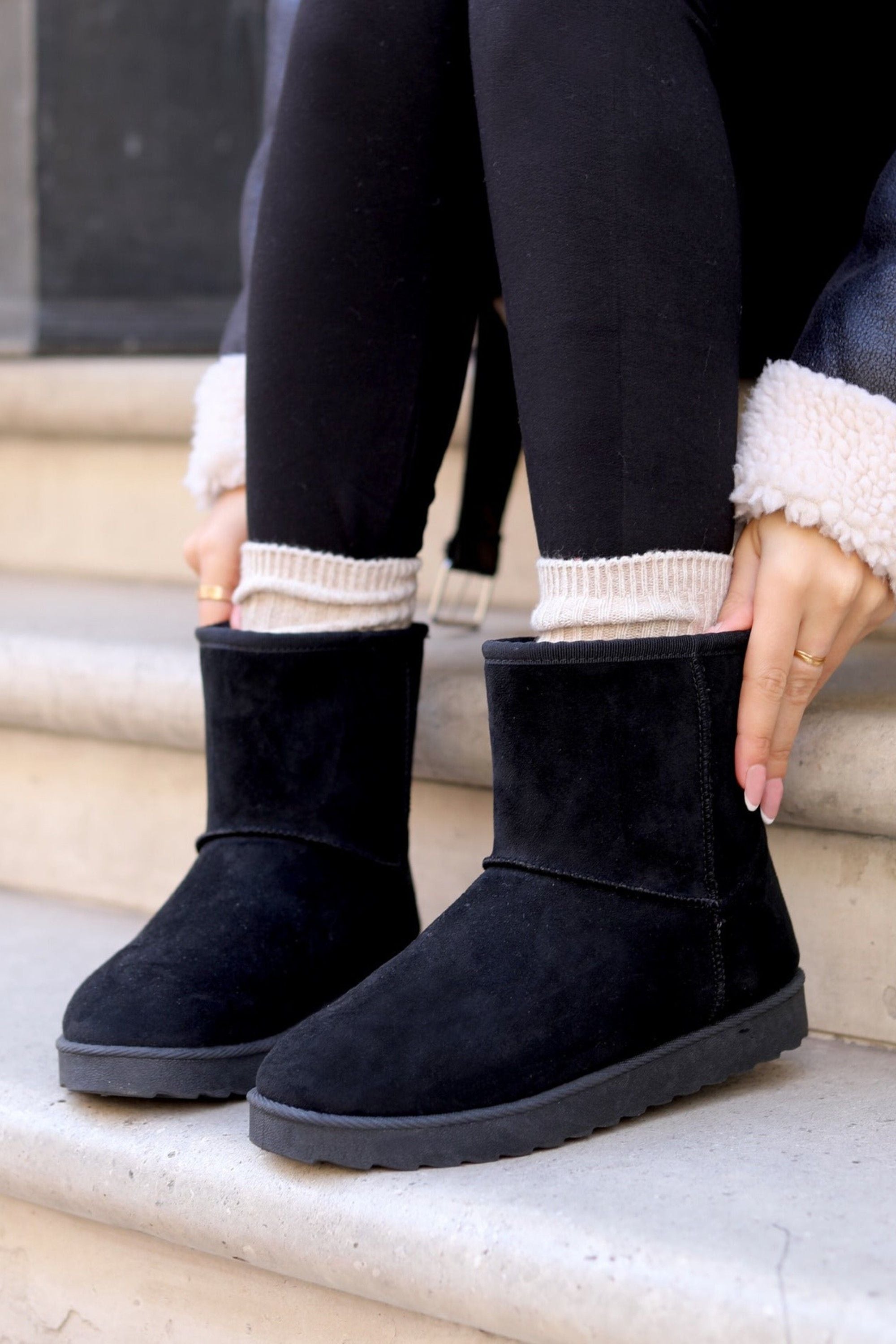 Linzi Addy Black Faux Suede Faux Fur Lined Ankle Boot image 6