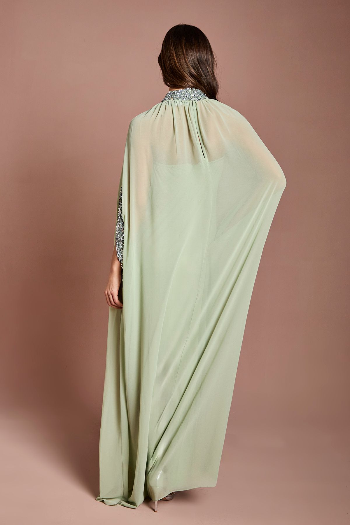 Coast Chiffon Cape Style Sequin Maxi Dress Sage image 3