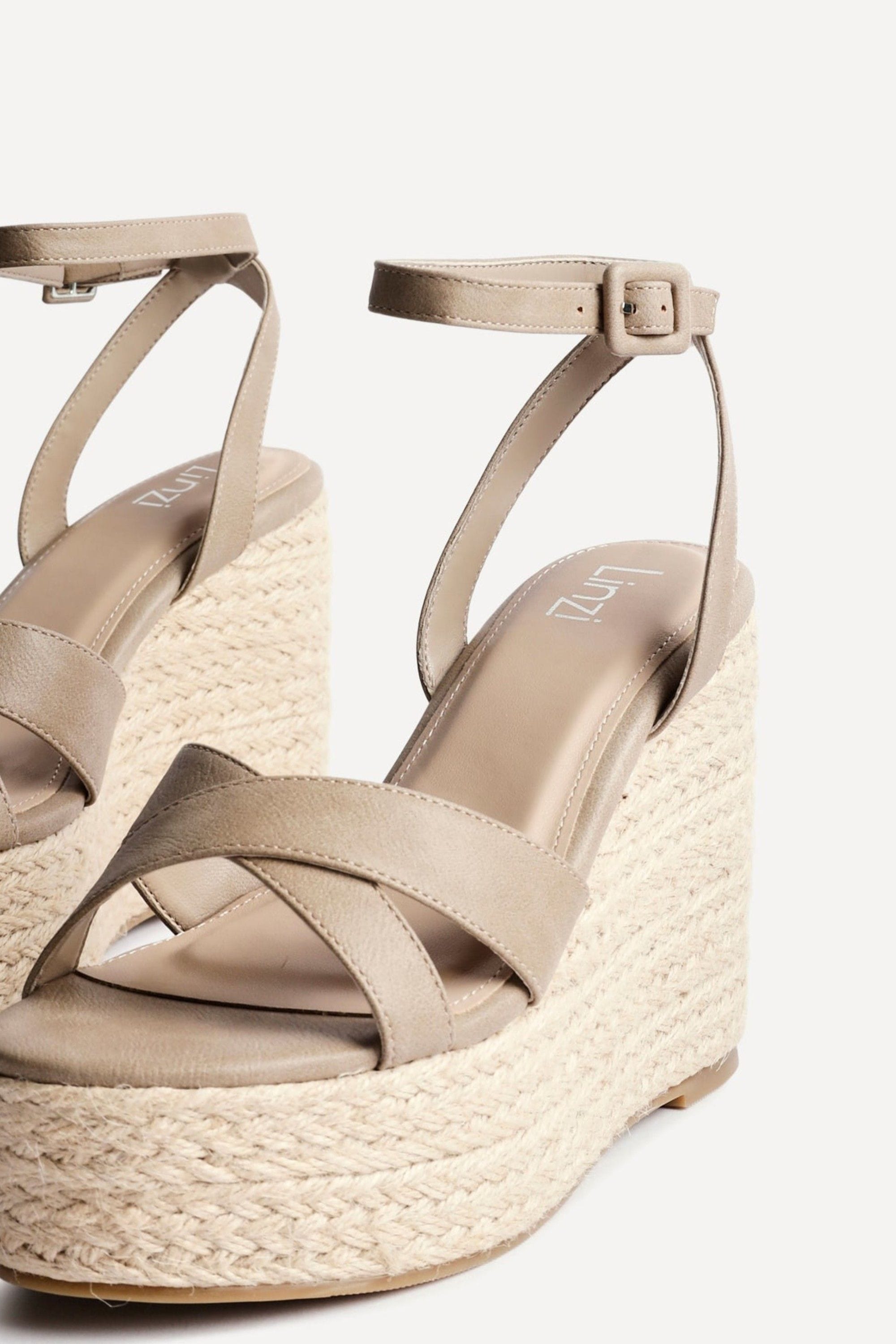Linzi Tahiti Taupe Faux Leather Crossover Espadrille Wedge image 5