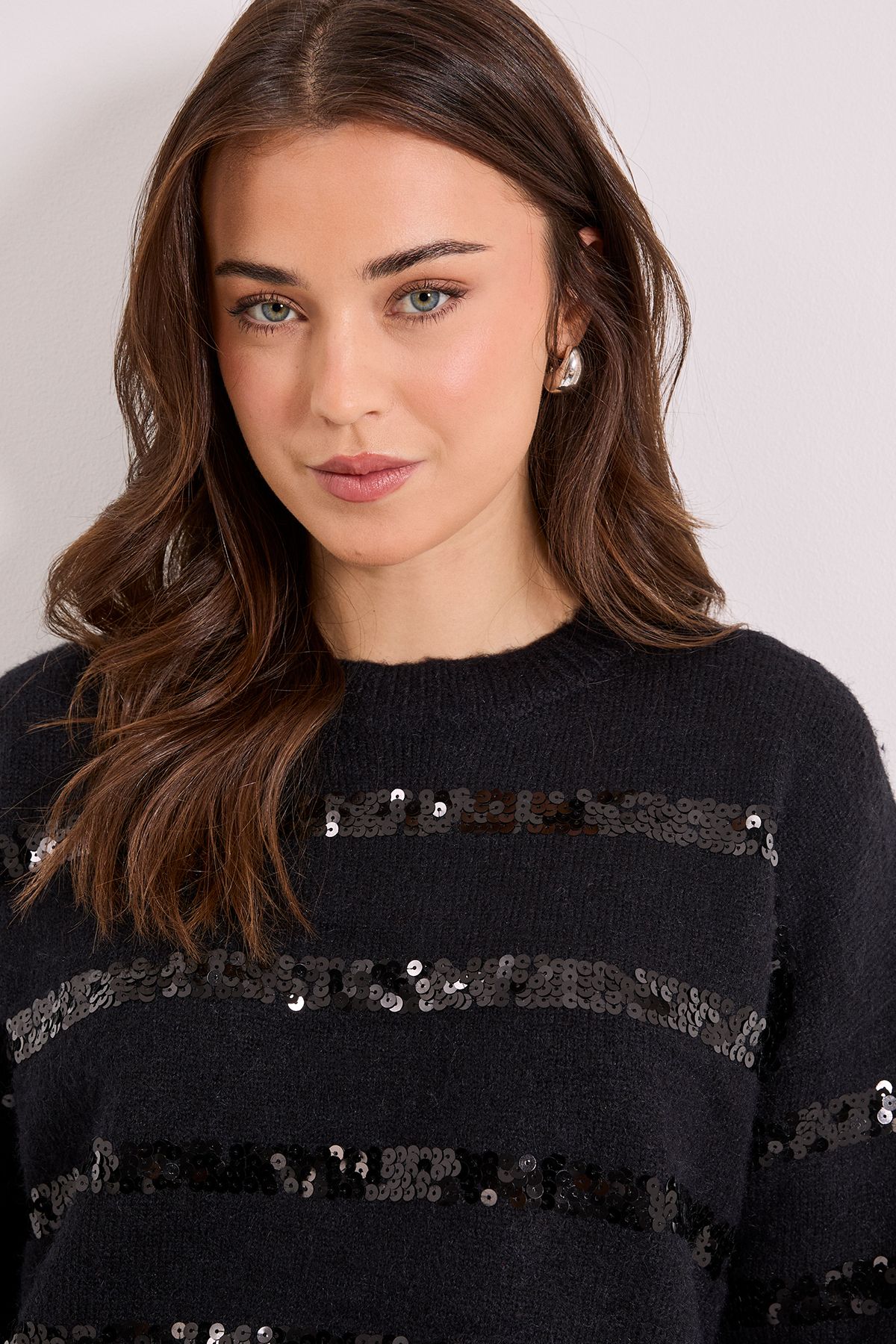 Dorothy Perkins Black Sequin Stripe Jumper Black image 4