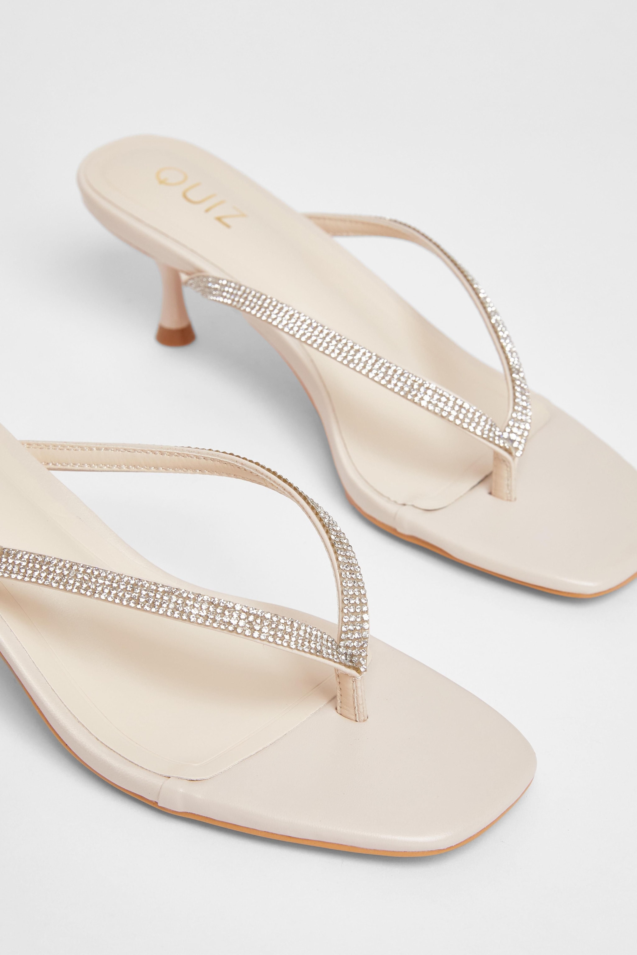 Quiz Nude Diamante Toe Post Heels image 4
