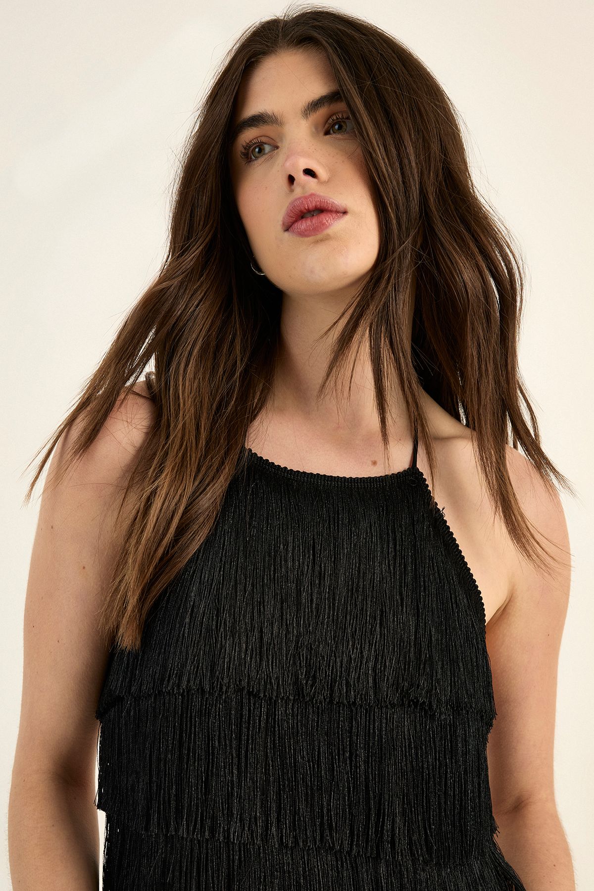 NastyGal Fringe Halter Neck Top Black image 5