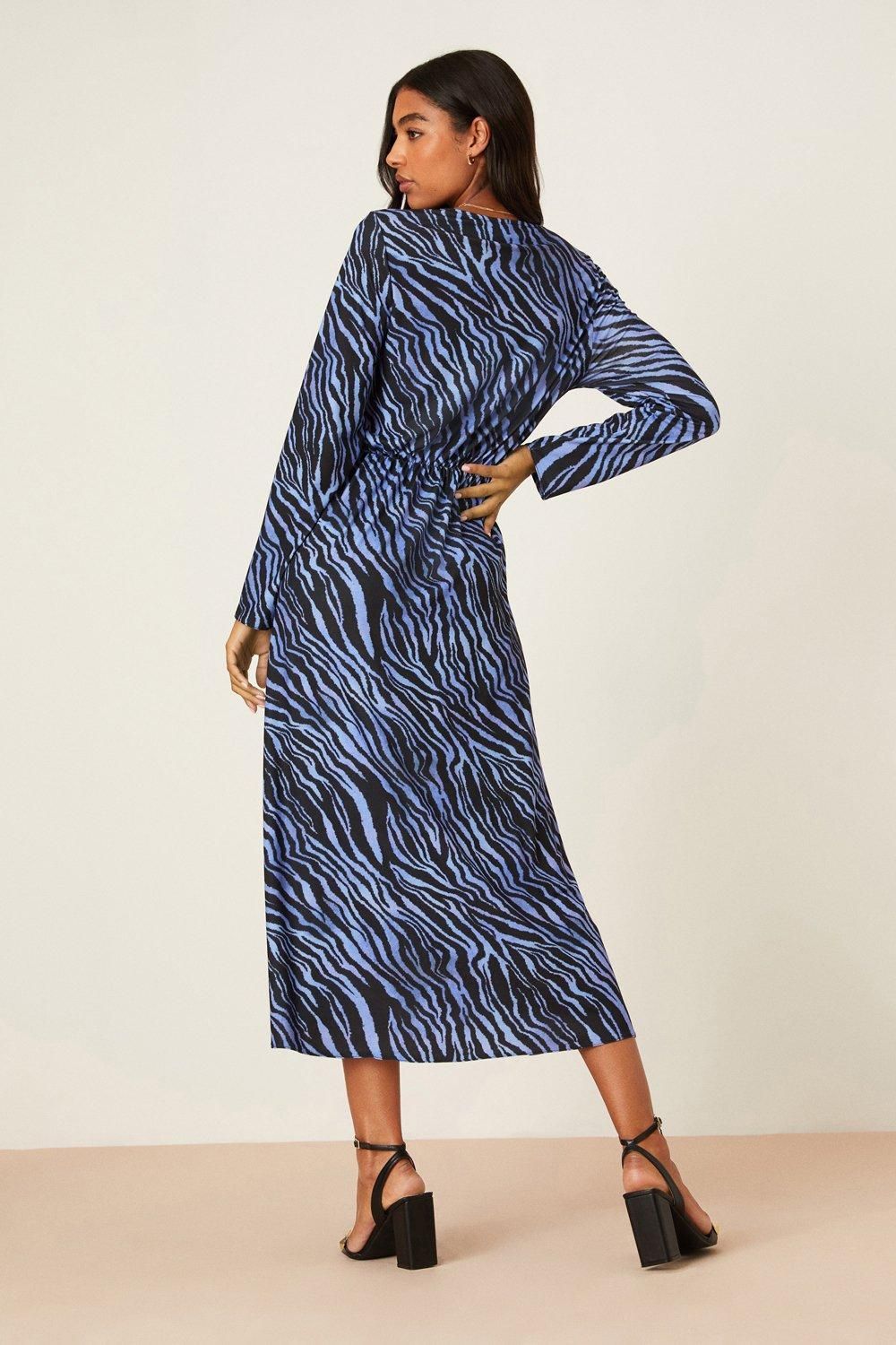 Dorothy Perkins Blue Zebra Ruched Front Midi Dress Blue image 3