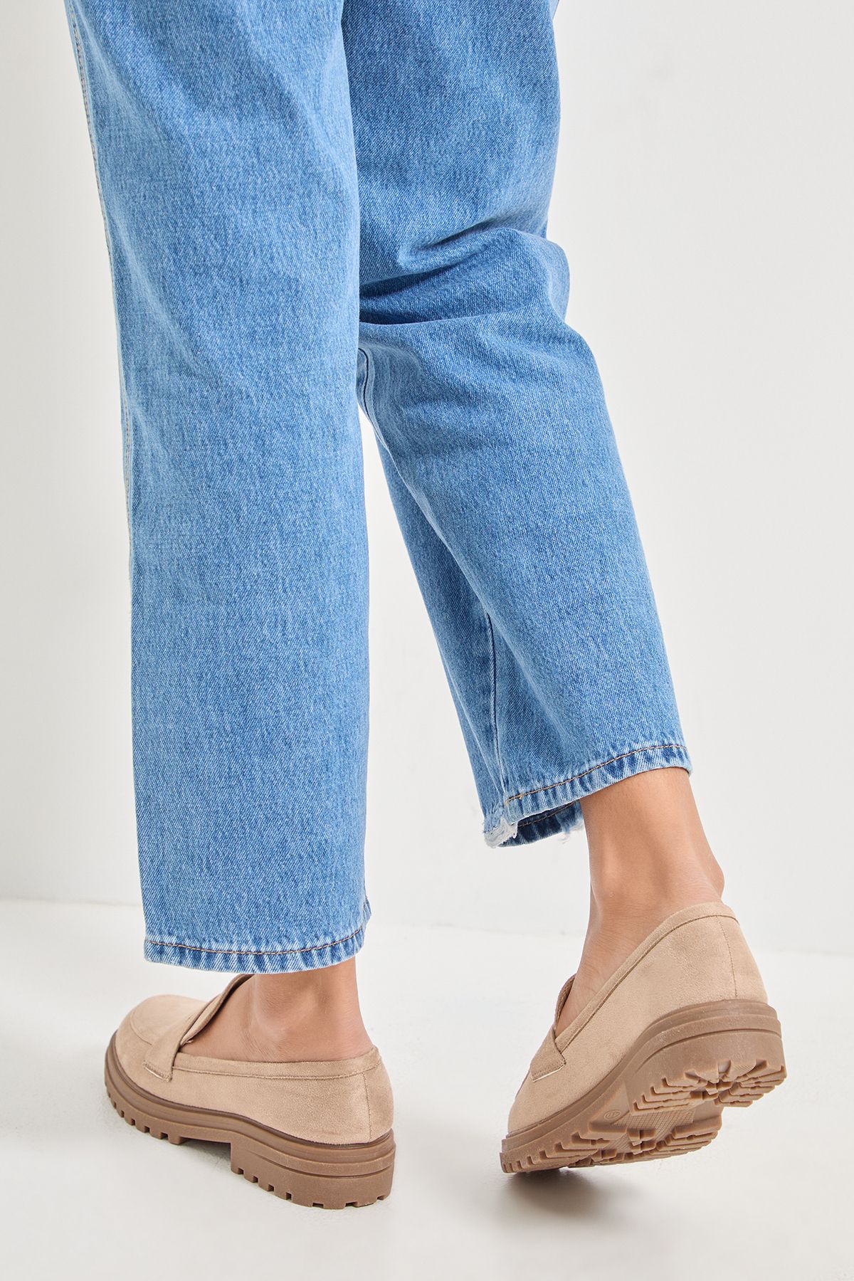 Oasis Kendra Faux Suede Chunky Penny Loafers Beige image 3