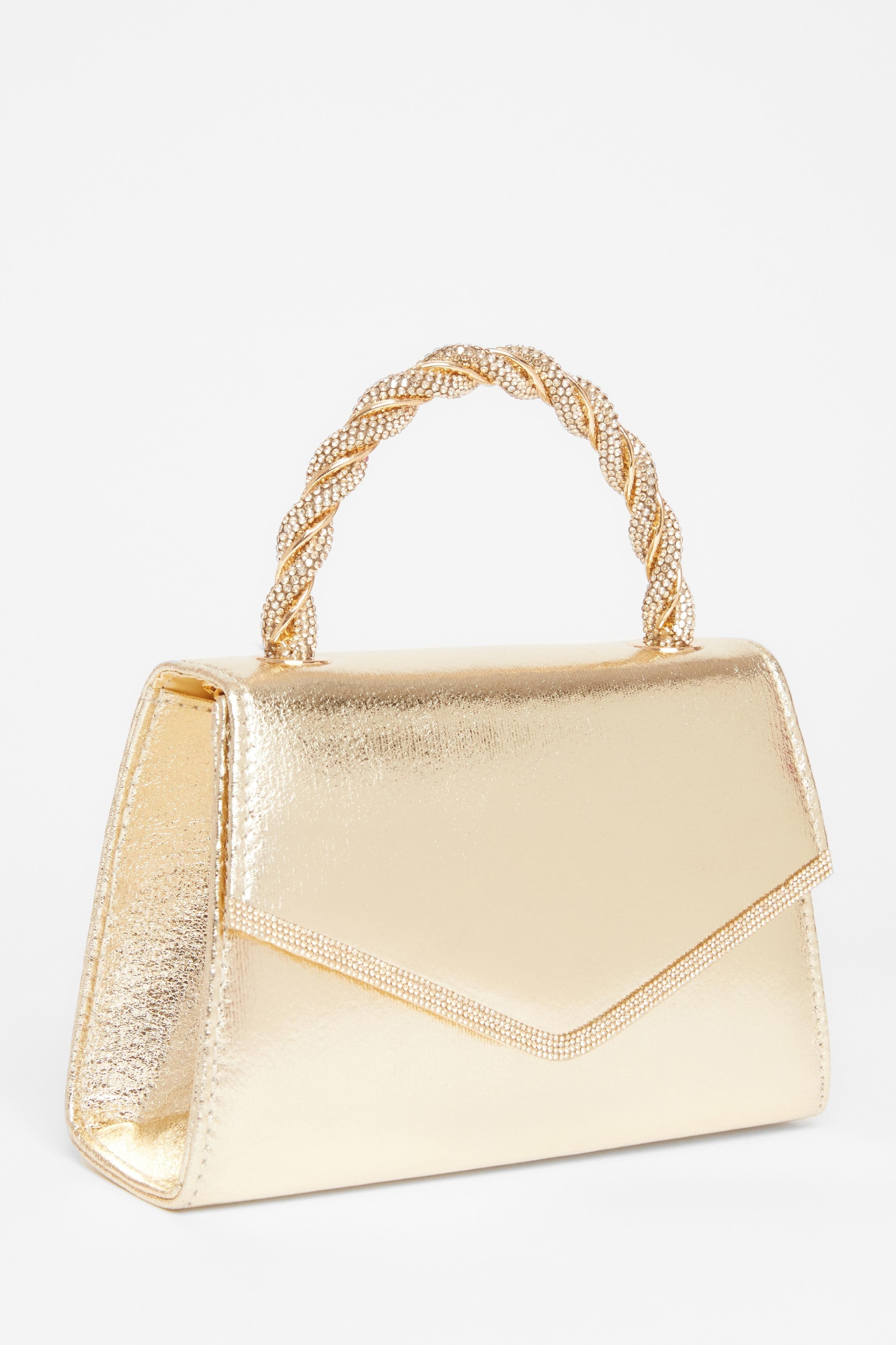 Quiz Gold Diamante Twist Top Handle Bag image 1
