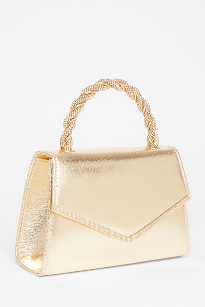 Quiz Gold Diamante Twist Top Handle Bag
