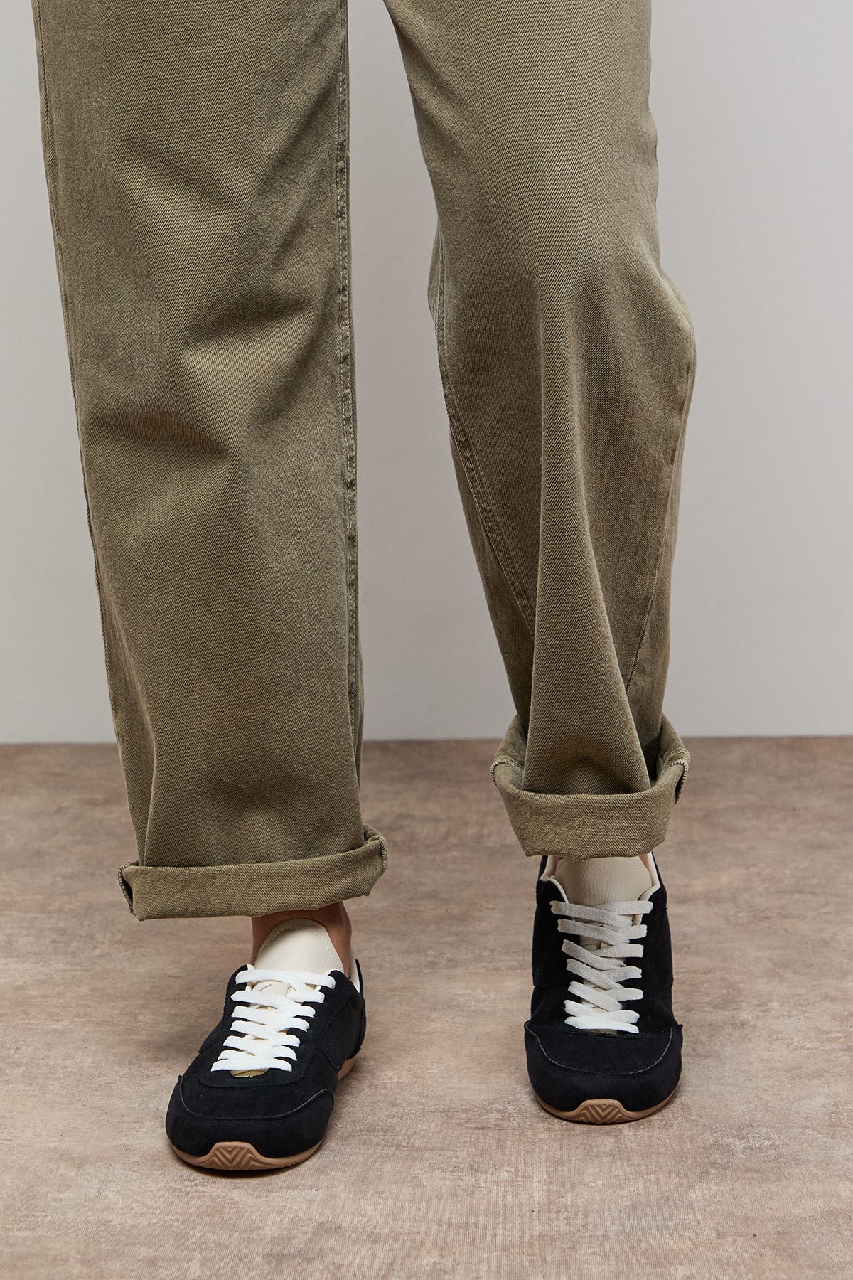 Oasis Jenny Faux Suede Lace Up Trainers Natural Black image 3